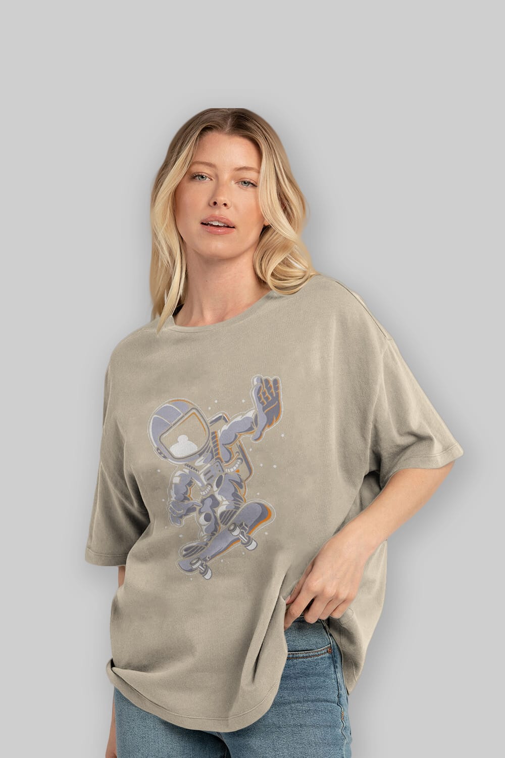 Astronaut Skateboard Ön Baskılı Oversize t-shirt Erkek Kadın Unisex