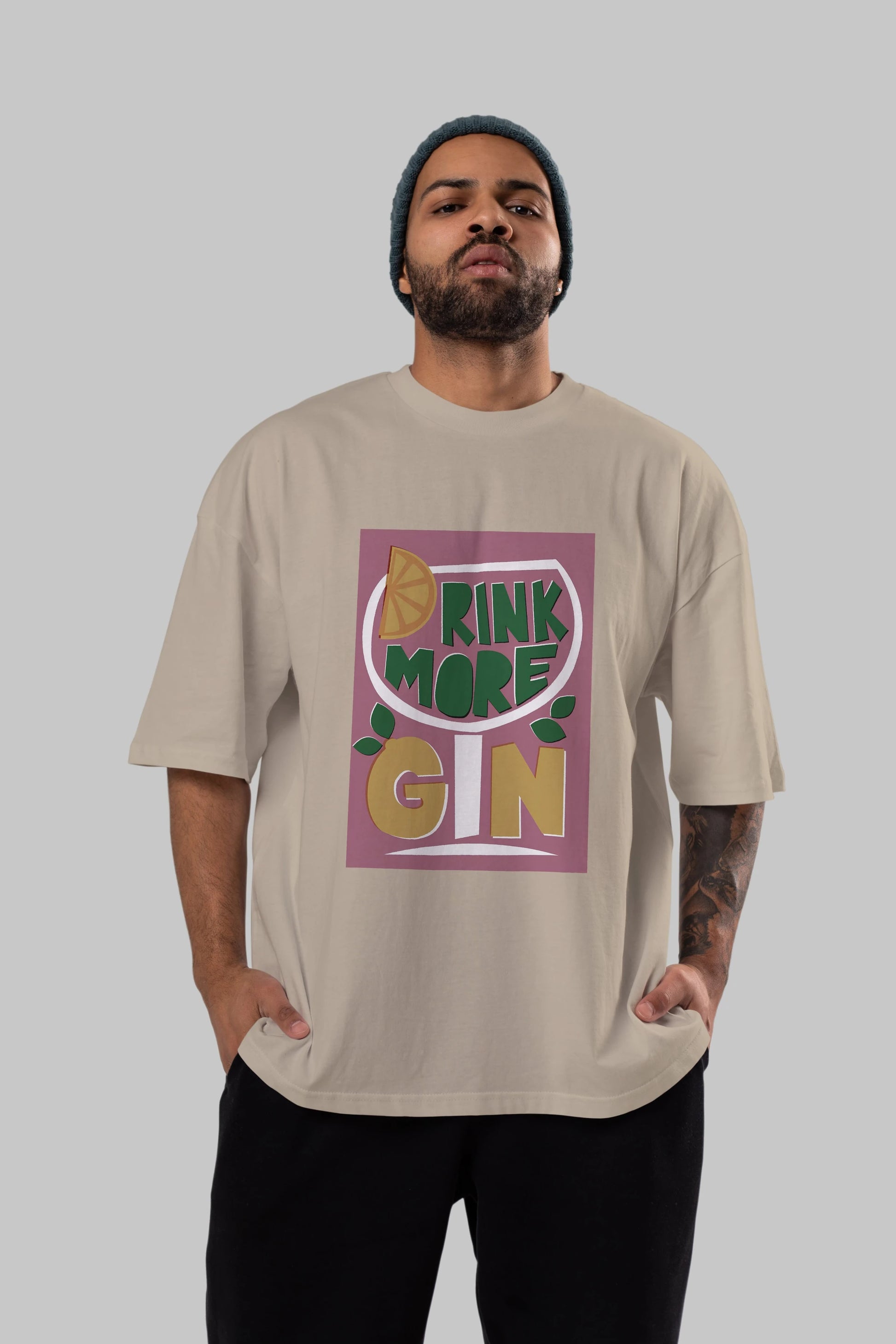 Drink More Gin Ön Baskılı Oversize t-shirt Erkek Kadın Unisex %100 Pamuk Bisiklet Yaka tişort