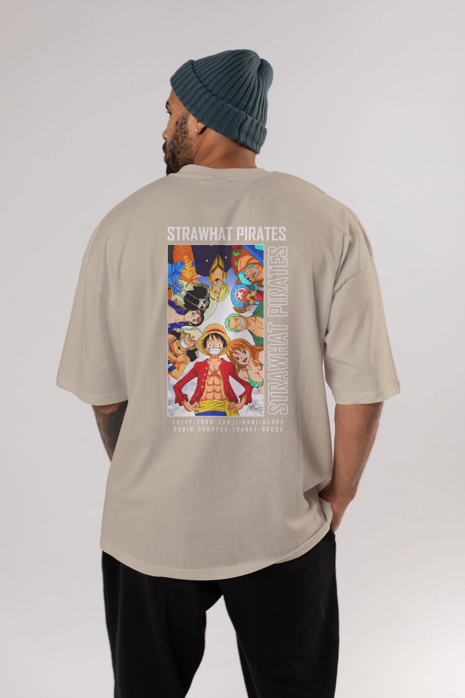Luffy Strahwat Anime Arka Baskılı Oversize t-shirt Erkek Kadın Unisex %100 pamuk tişort