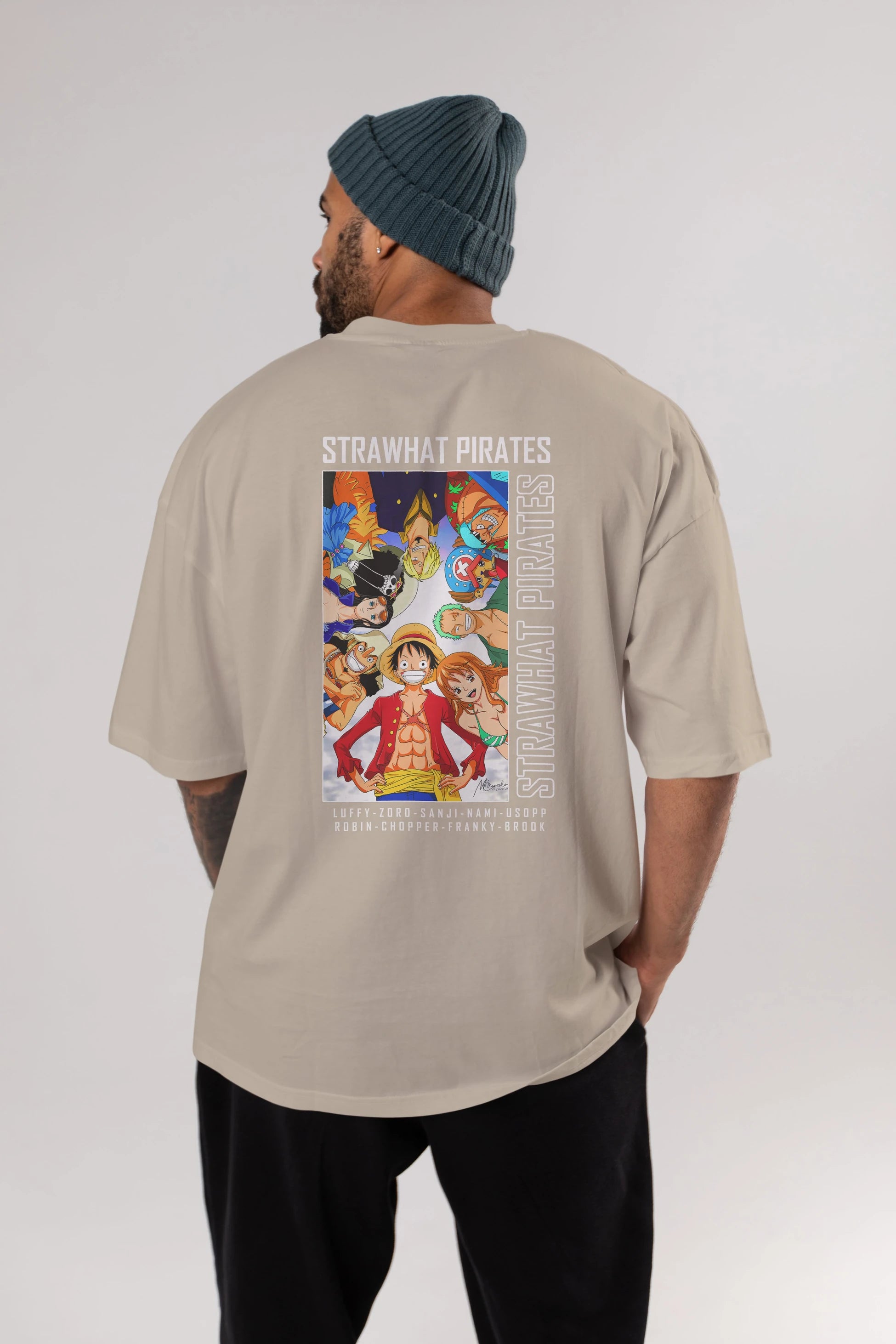 Luffy Strahwat Anime Arka Baskılı Oversize t-shirt Erkek Kadın Unisex %100 pamuk tişort