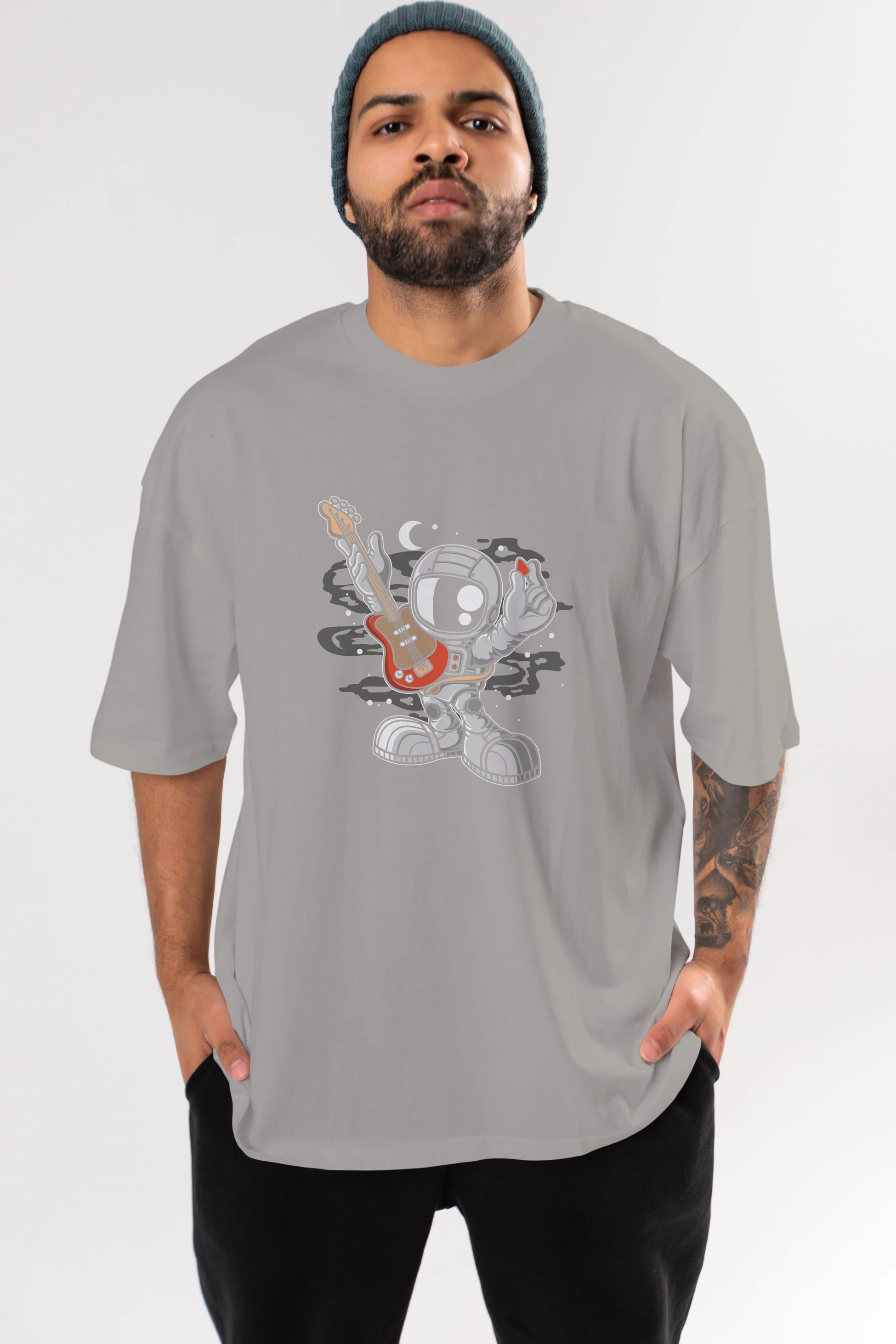 Astronaut Guitar Ön Baskılı Oversize t-shirt Erkek Kadın Unisex