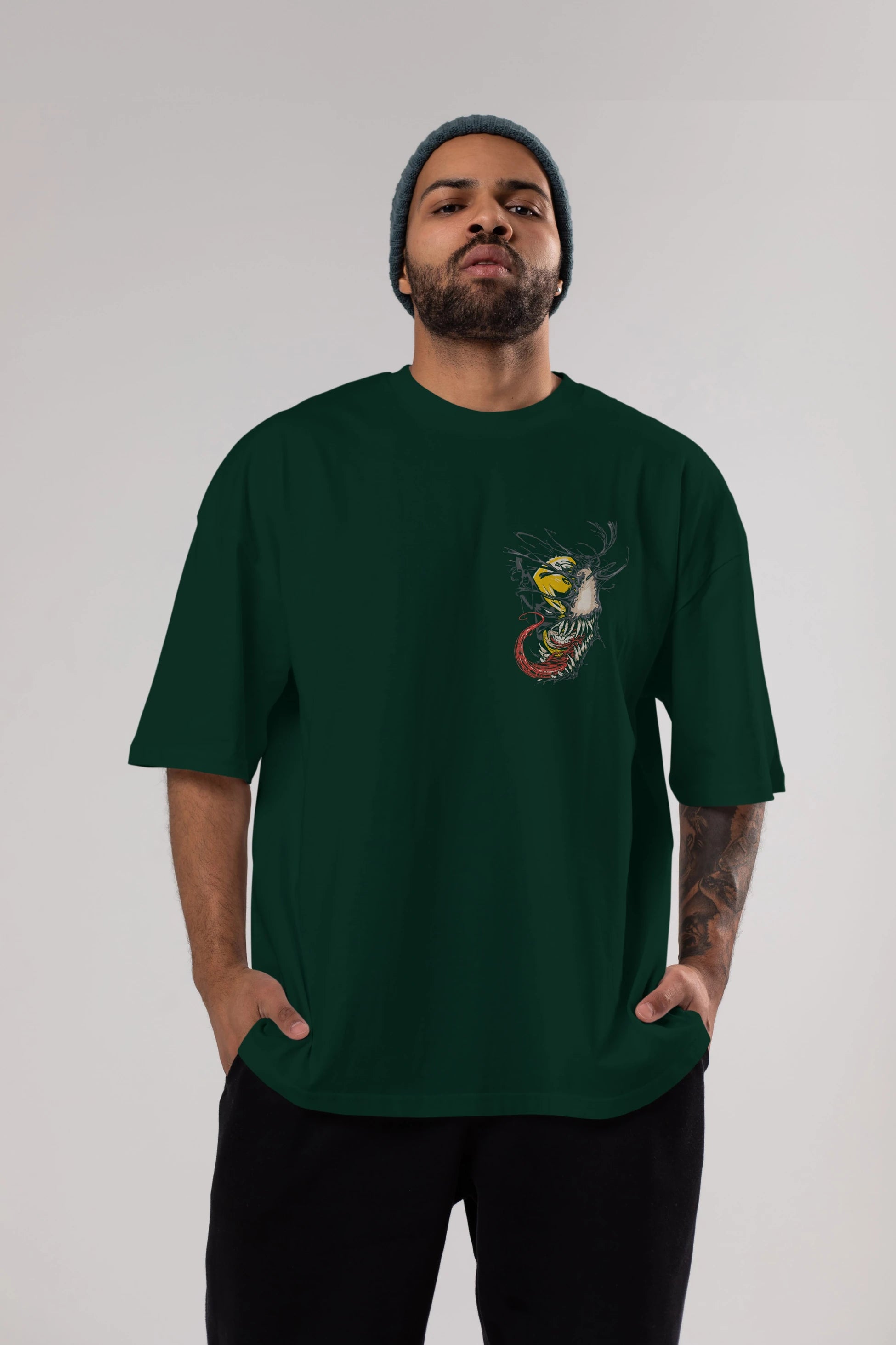 Venom (4) Ön Sol Baskılı Oversize t-shirt Erkek Kadın Unisex %100 Pamuk Bisiklet Yaka tişort