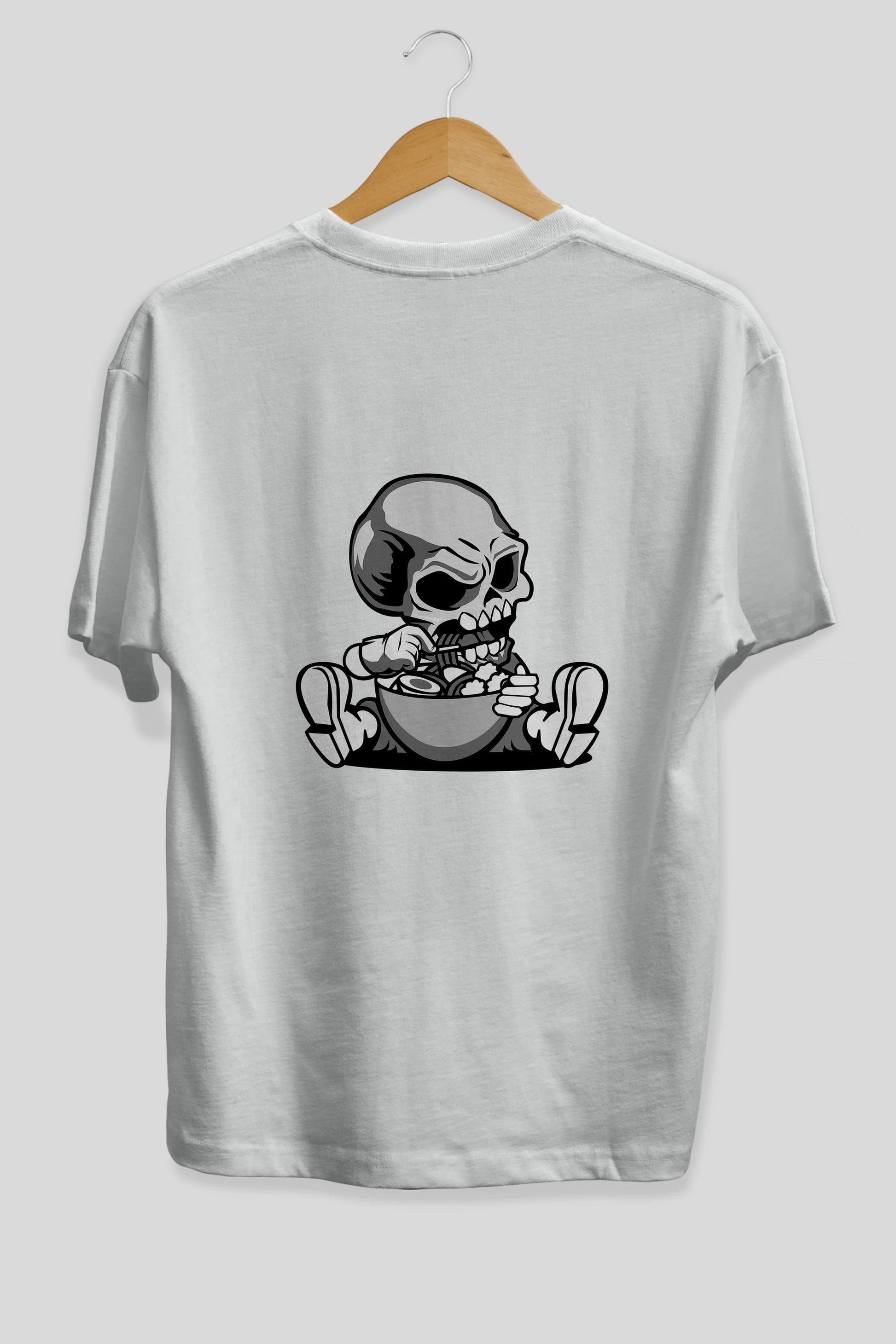 Skull Eat Ramen Arka Baskılı Oversize t-shirt Erkek Kadın Unisex %100 Pamuk tişort