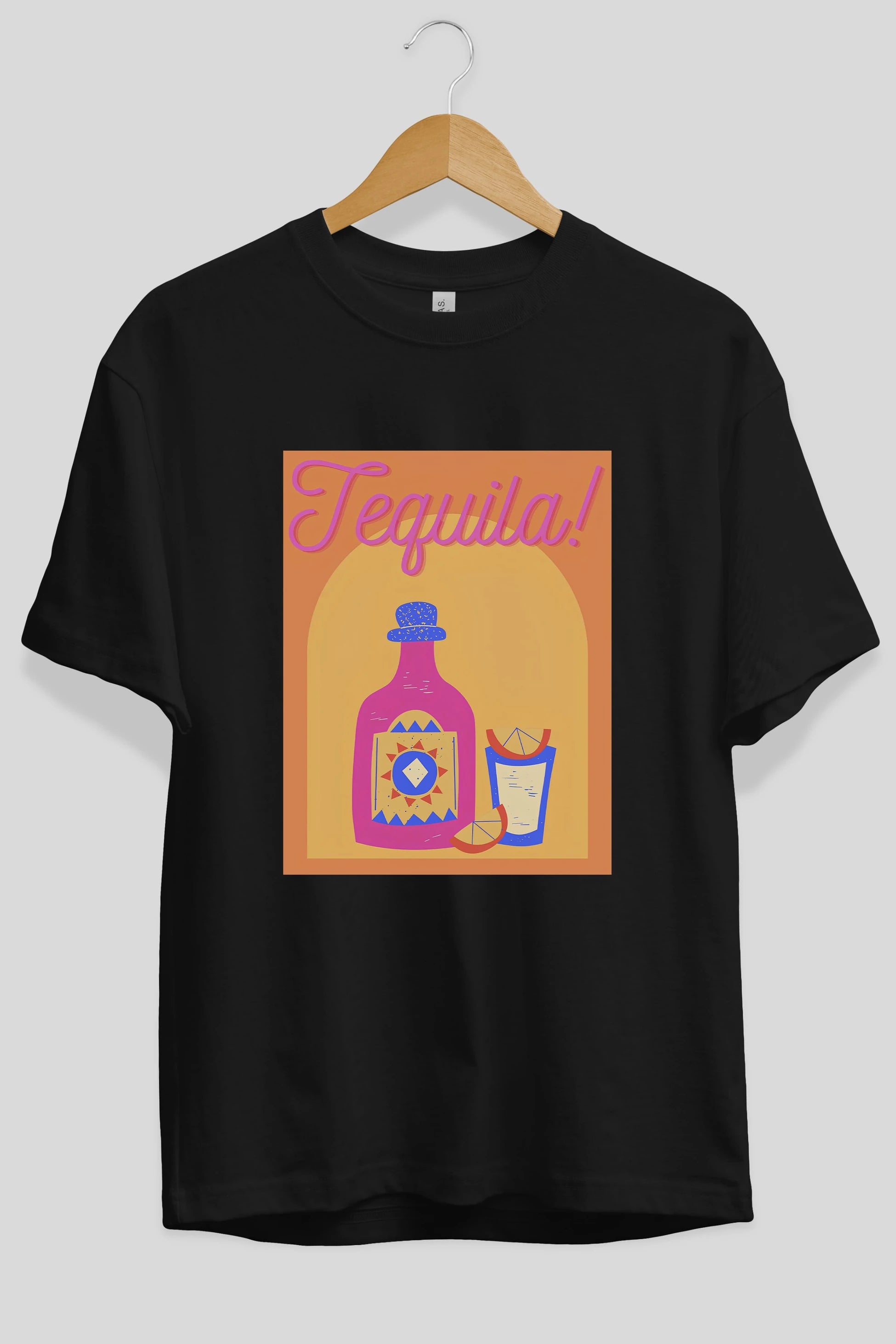 Tequila Ön Baskılı Oversize t-shirt Erkek Kadın Unisex %100 Pamuk Bisiklet Yaka tişort
