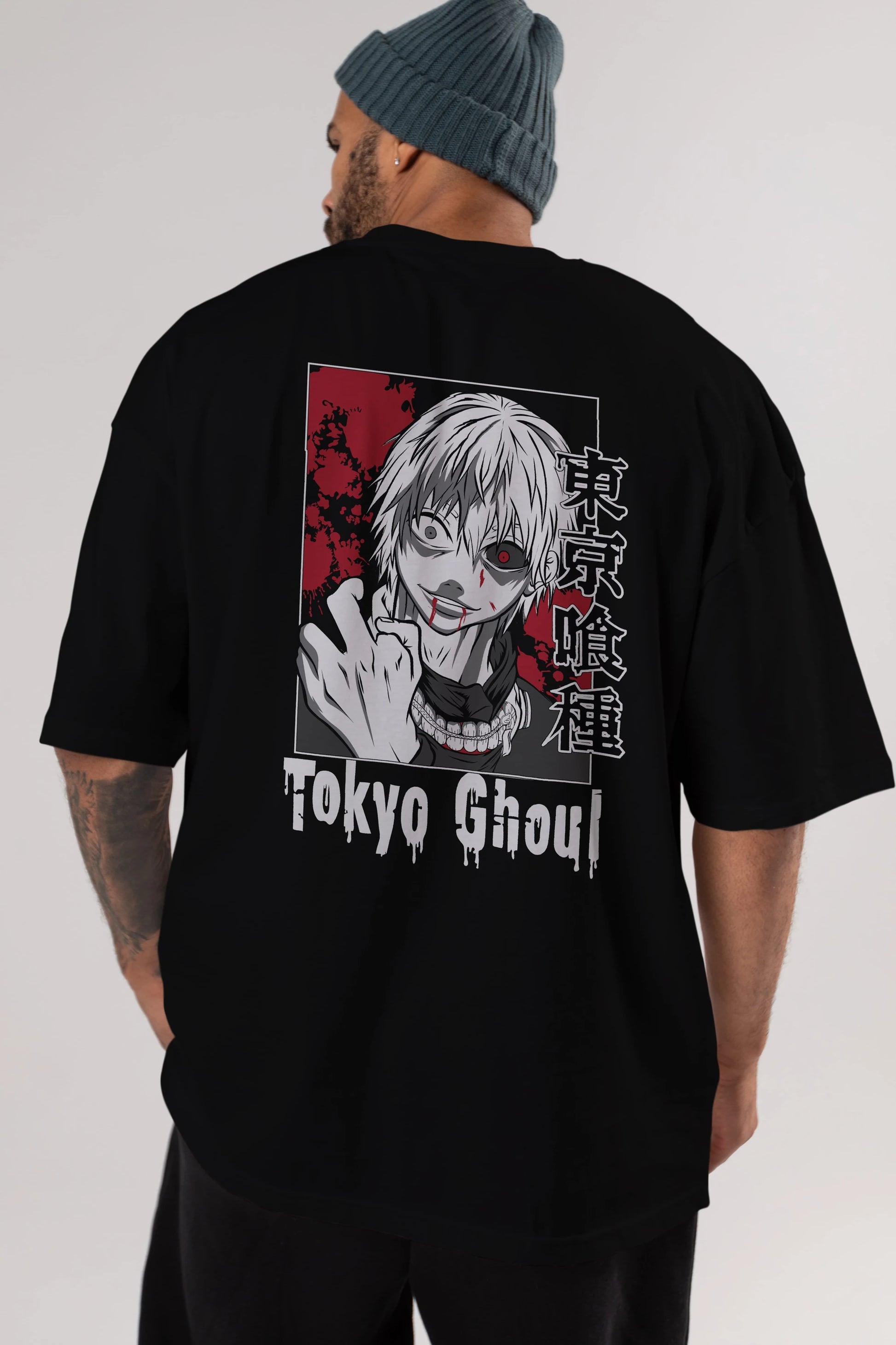 Kaneki Ken TOKYO GHOUL Anime Arka Baskılı Oversize t-shirt Erkek Kadın Unisex