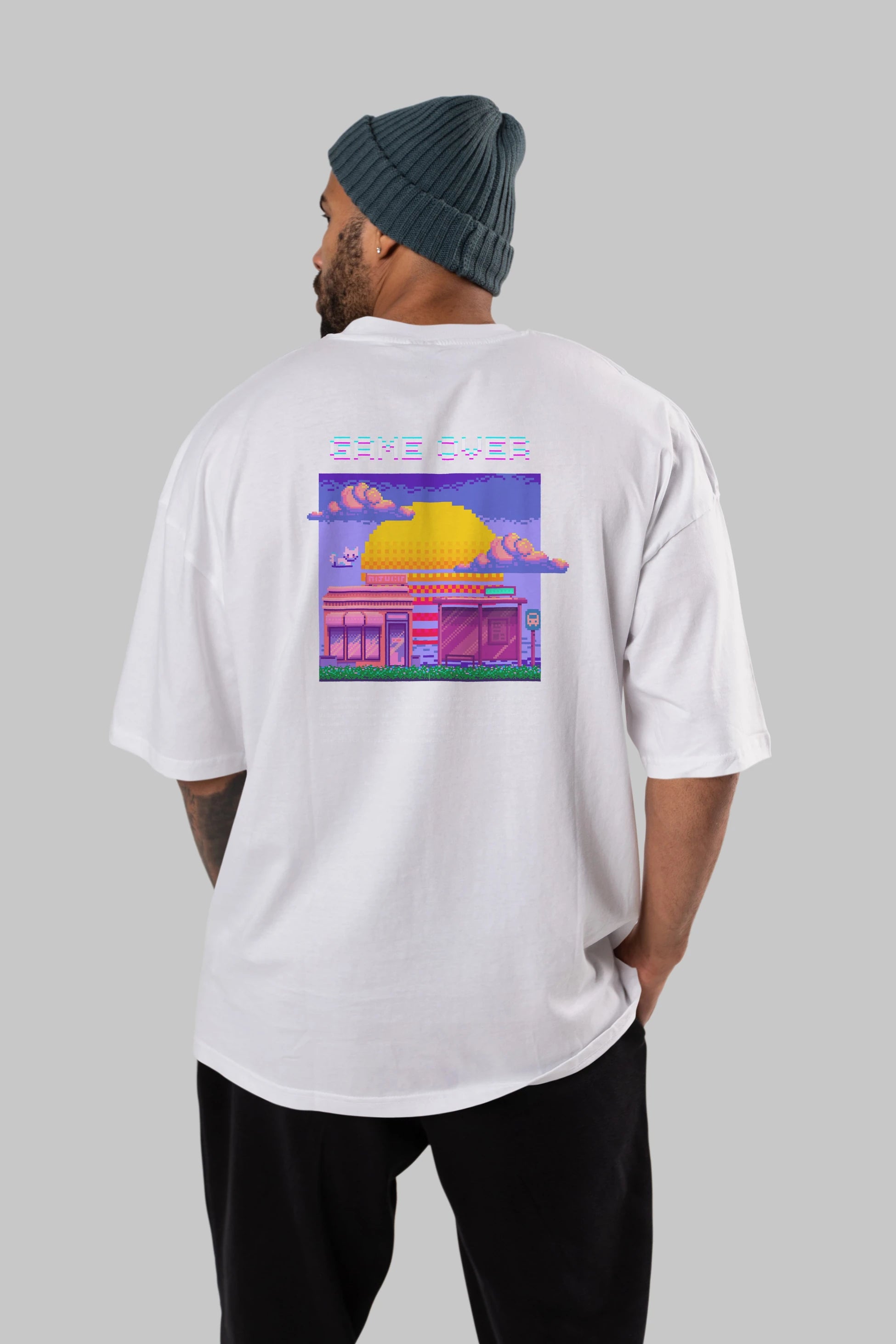 Game Over Yazılı Arka Baskılı Oversize t-shirt Erkek Kadın Unisex