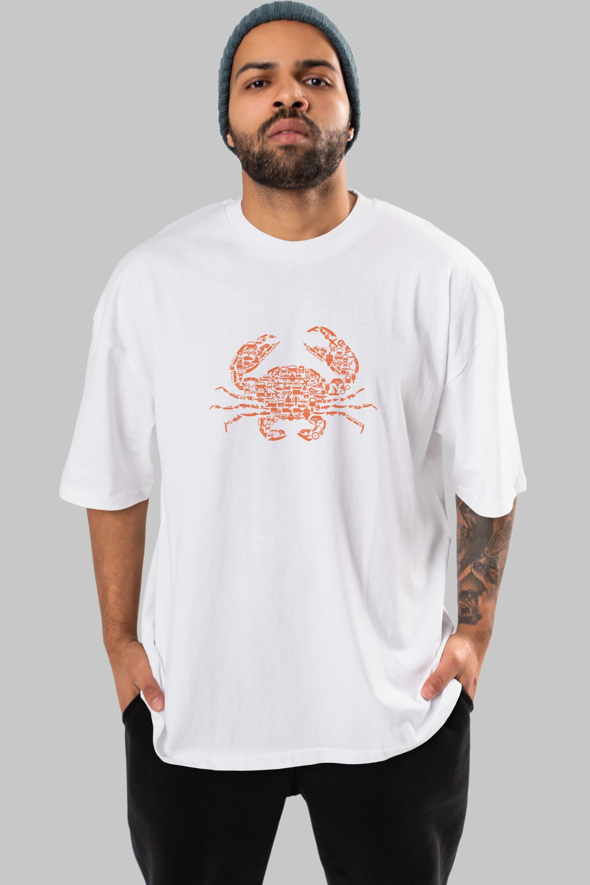 Crab Ön Baskılı Oversize t-shirt %100 pamuk Erkek Kadın Unisex