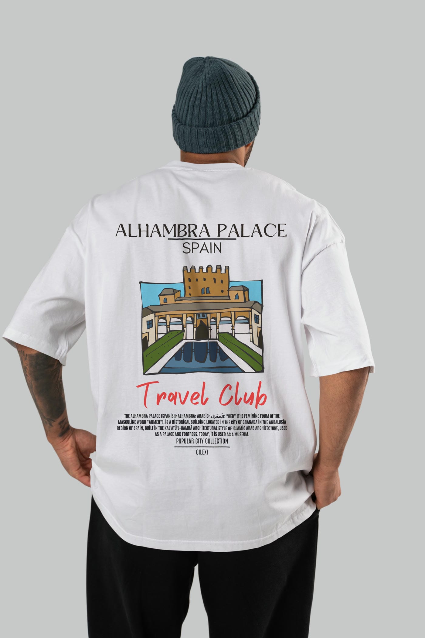Alhambra Palace Spain Arka Baskılı Oversize t-shirt Erkek Kadın Pamuk Bisiklet Yaka tişort