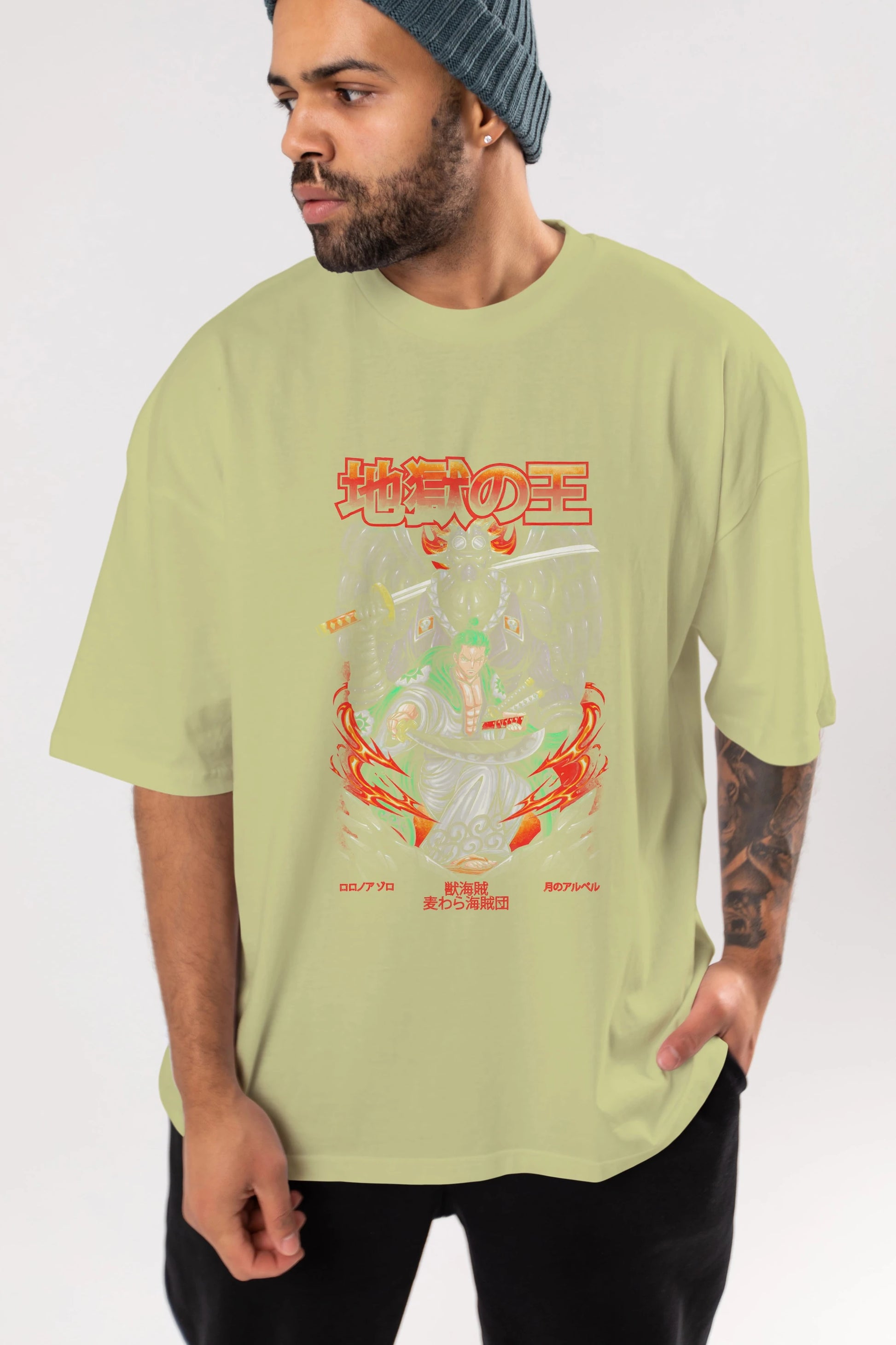 Roronoa Zoro 4 Anime Ön Baskılı Oversize t-shirt %100 pamuk Erkek Kadın Unisex