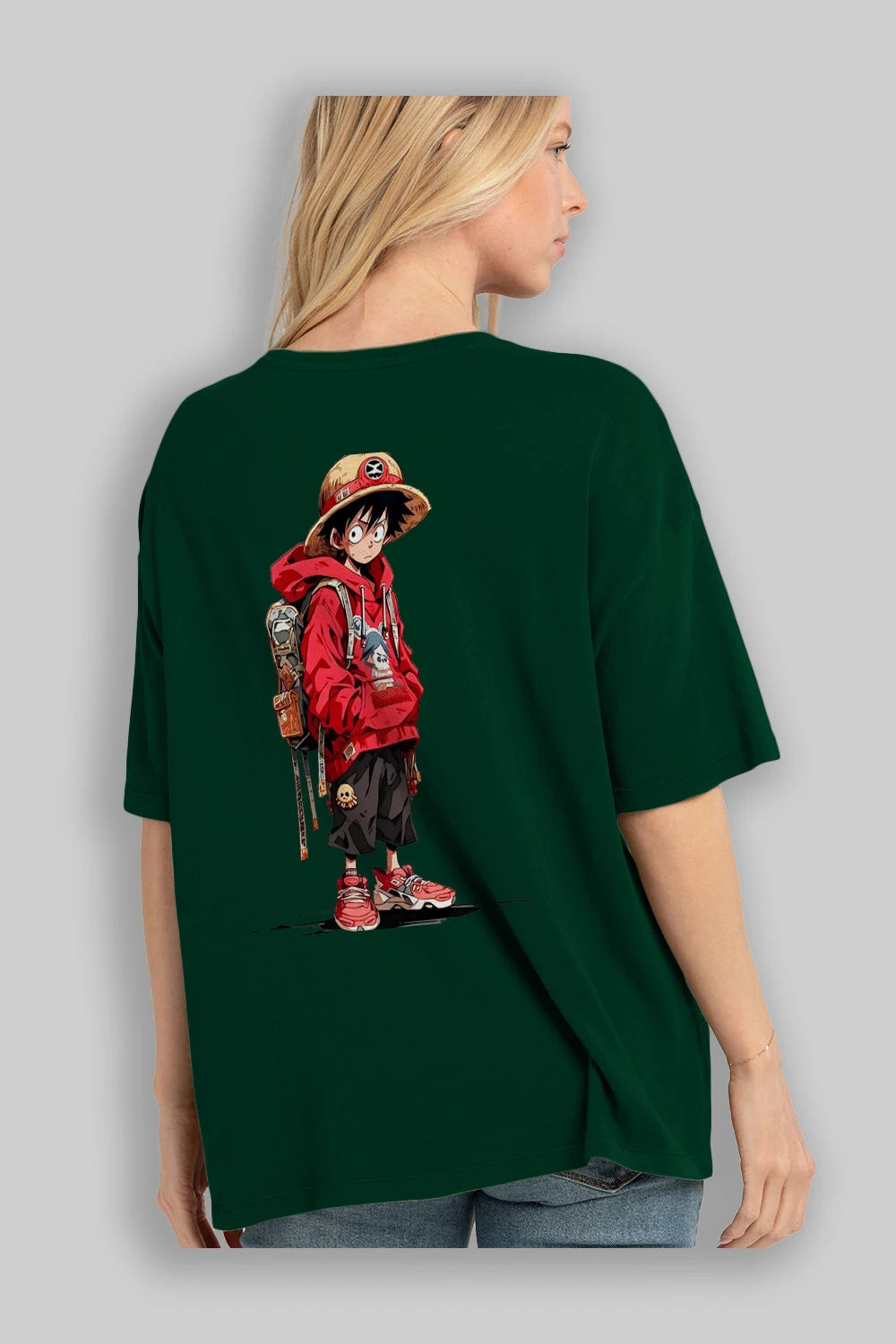One Piece Arka Baskılı Oversize t-shirt Erkek Kadın Unisex %100 Pamuk Bisiklet Yaka tişort
