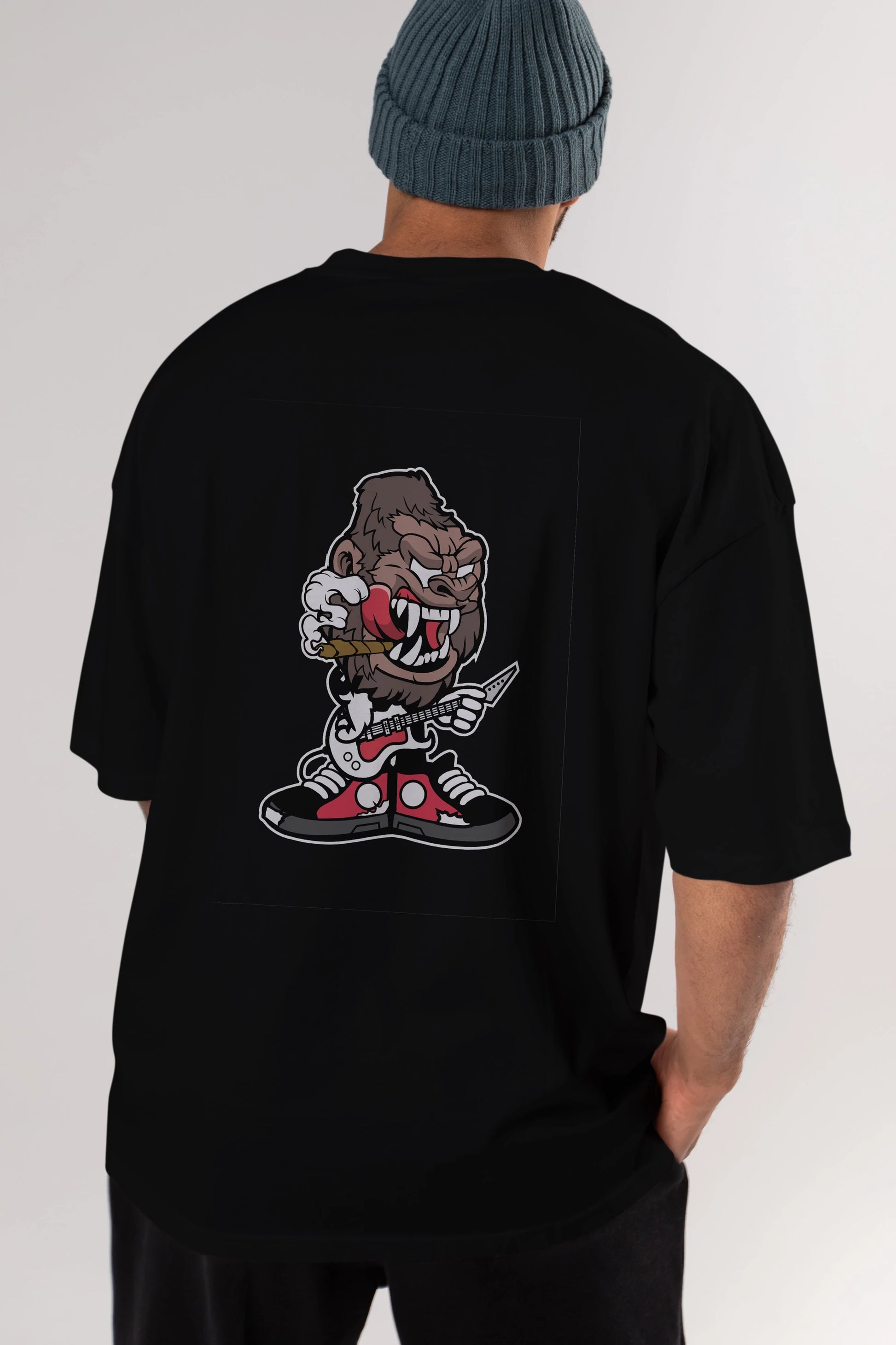 Gorilla Rock Star Arka Baskılı Oversize t-shirt Erkek Kadın Unisex %100 Pamuk tişort