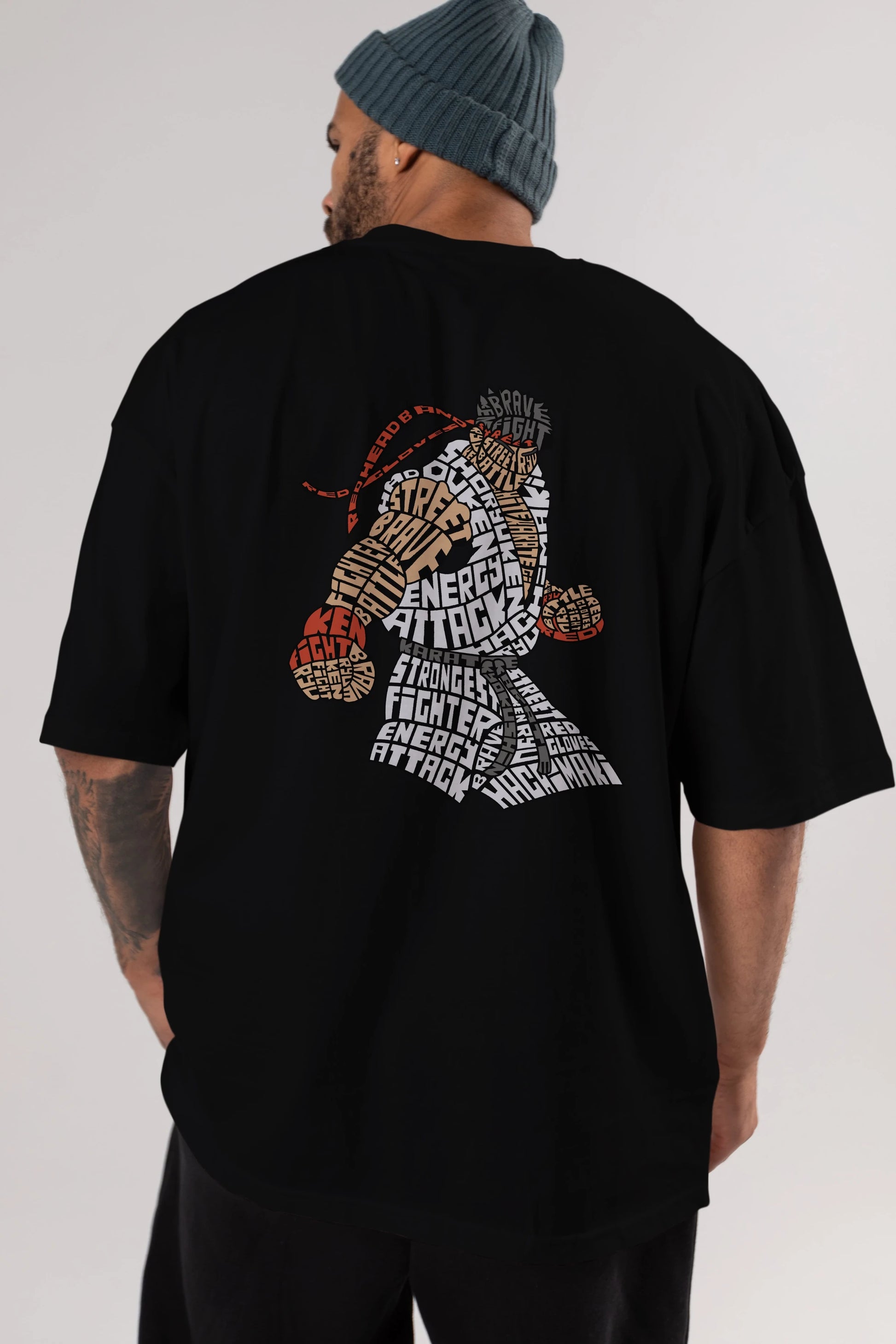 Hadouken Arka Baskılı Oversize t-shirt %100 pamuk Erkek Kadın Unisex