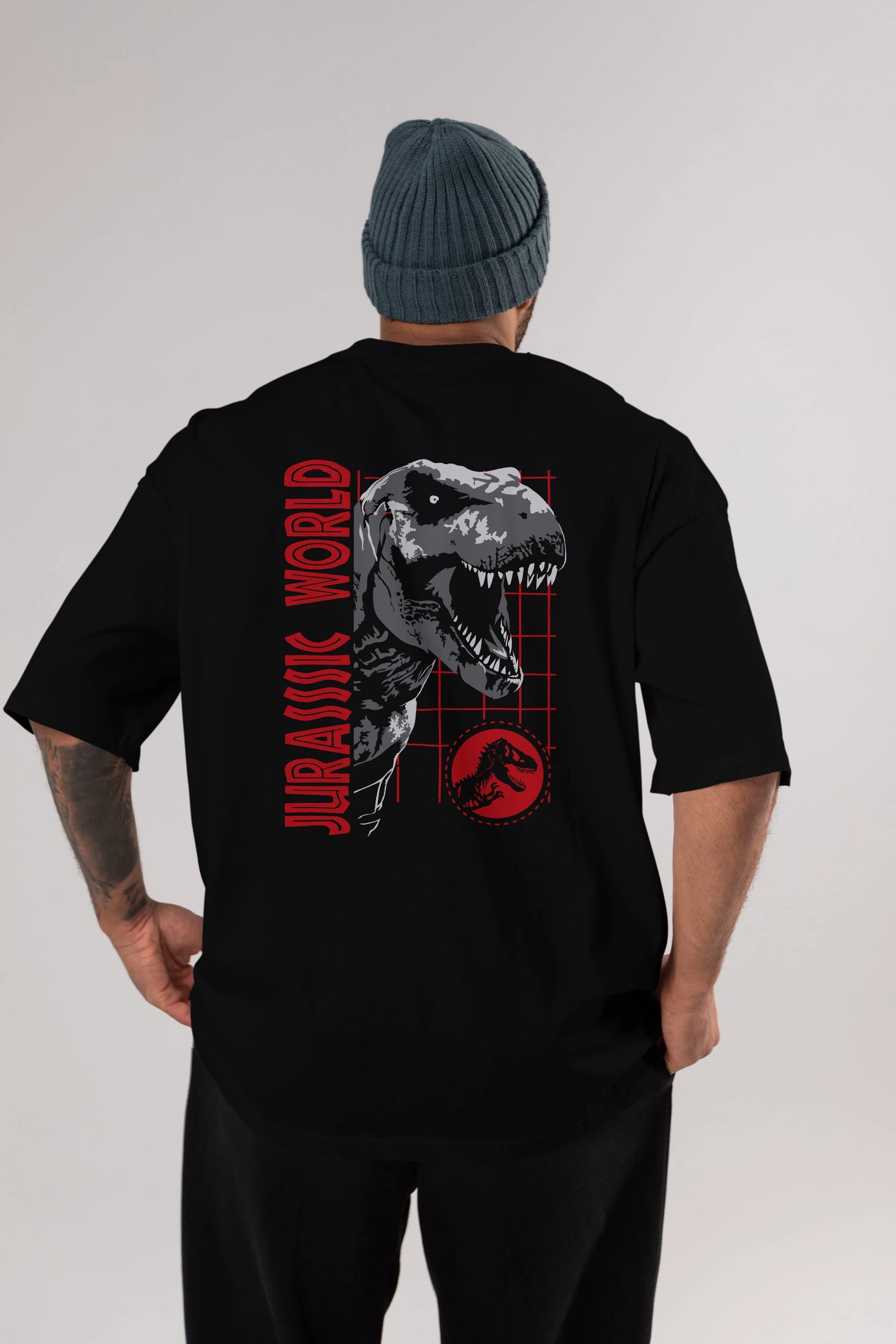 Jurassic Park (2) Arka Baskılı Oversize t-shirt Erkek Kadın Unisex %100 Pamuk Bisiklet Yaka tişort