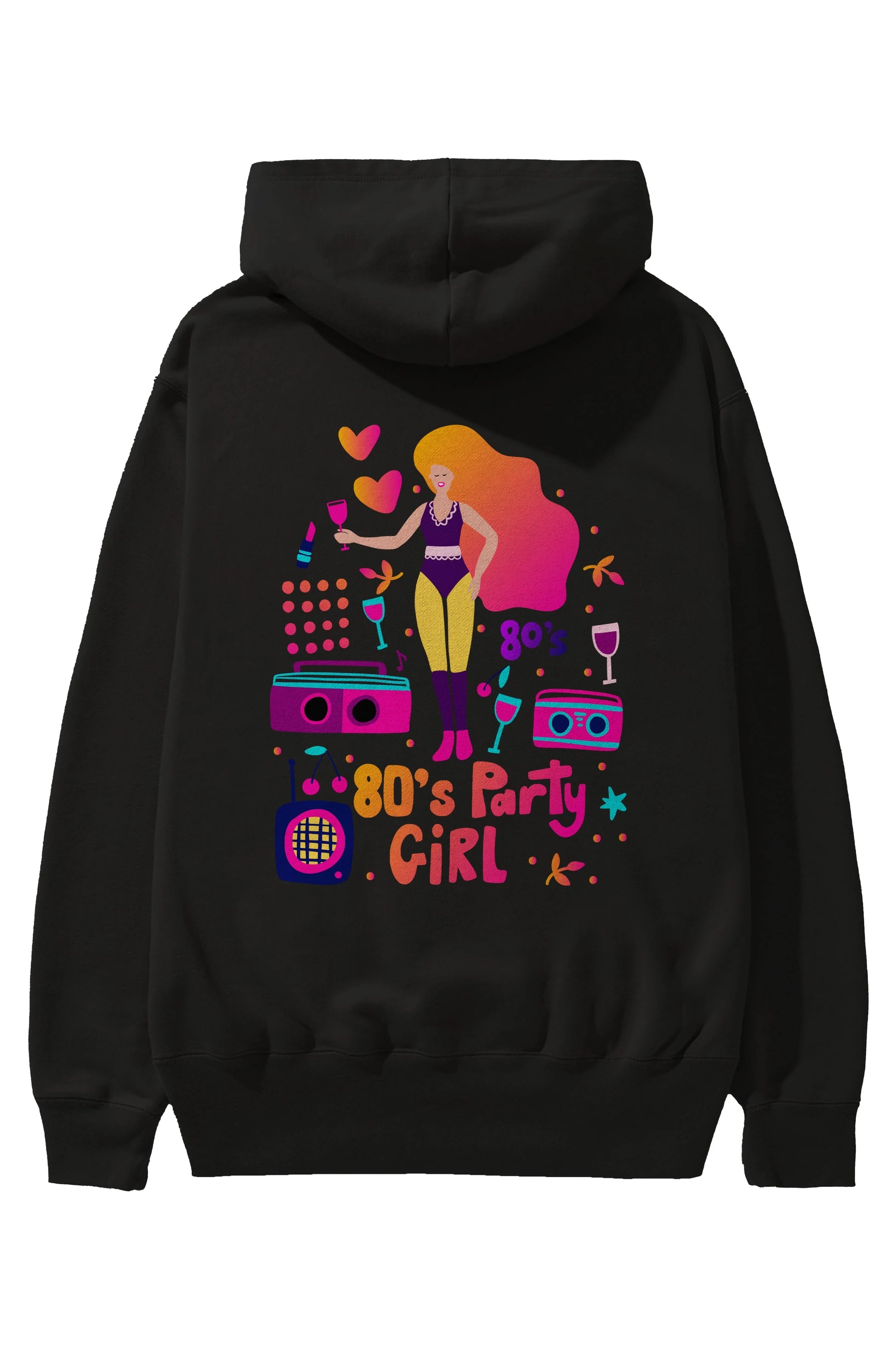 Retro Girl Party Arka Baskılı Oversize Hoodie Kapüşonlu Sweatshirt Erkek Kadın Unisex