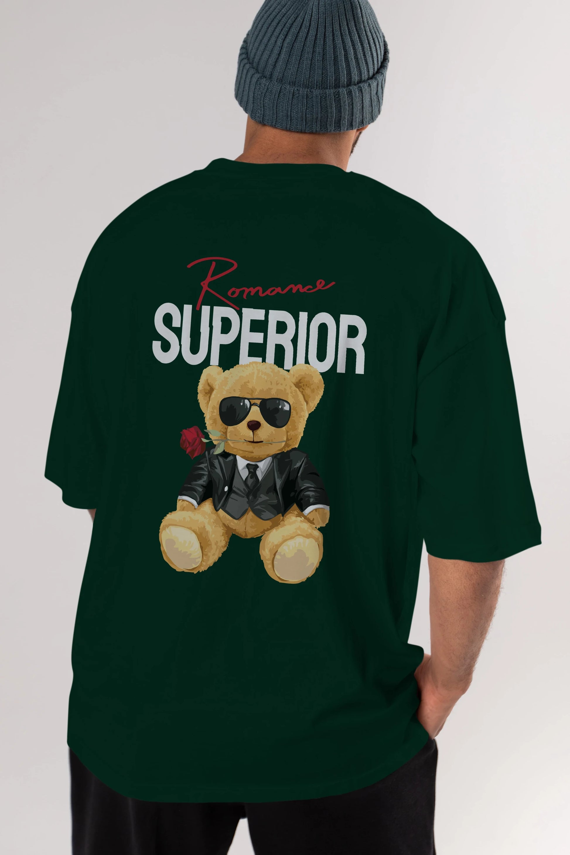 Teddy Bear Romance Superior Arka Baskılı Oversize t-shirt Erkek Kadın Unisex %100 Pamuk