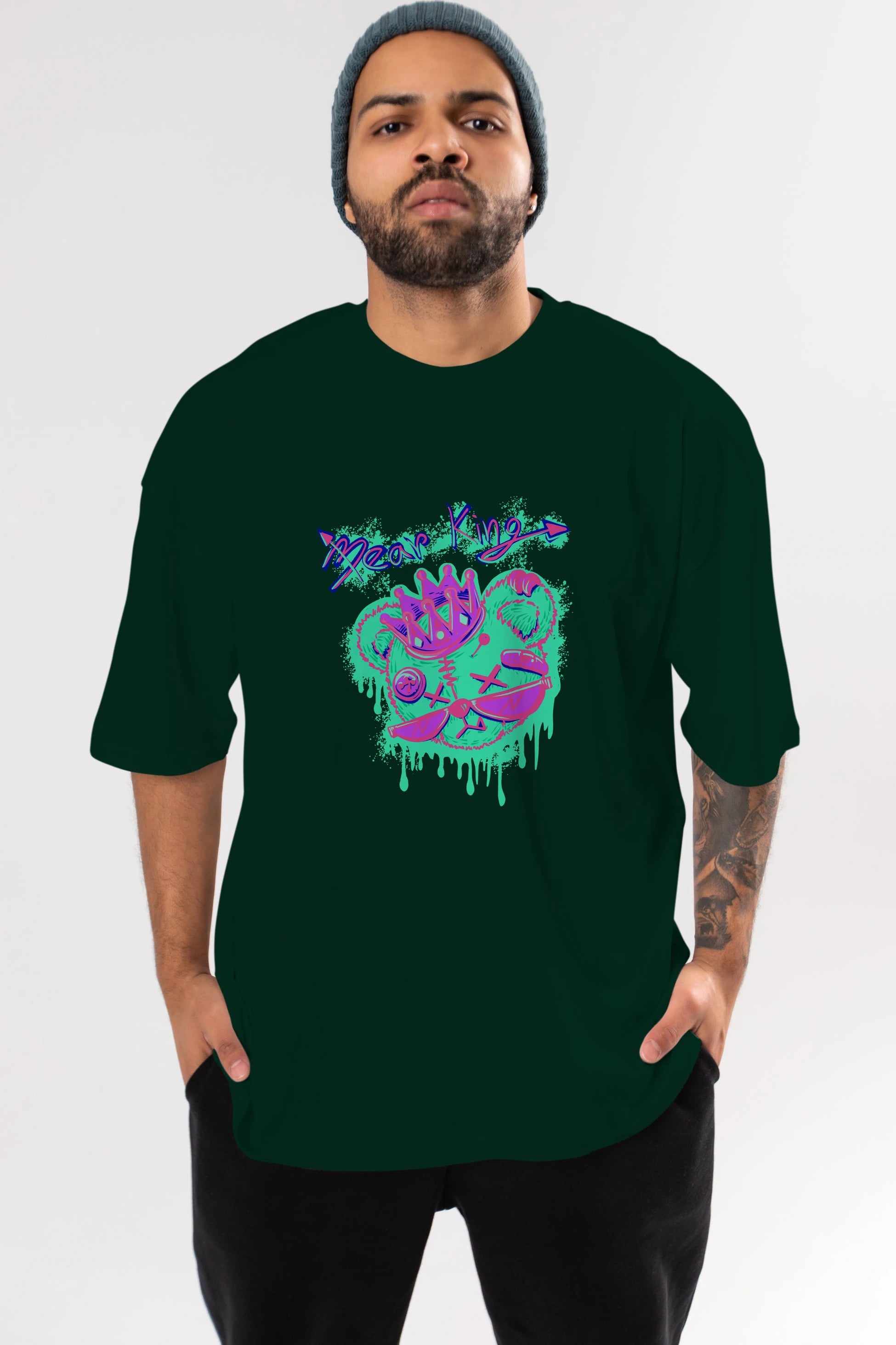 Bear King Ön Baskılı Oversize t-shirt Erkek Kadın Unisex