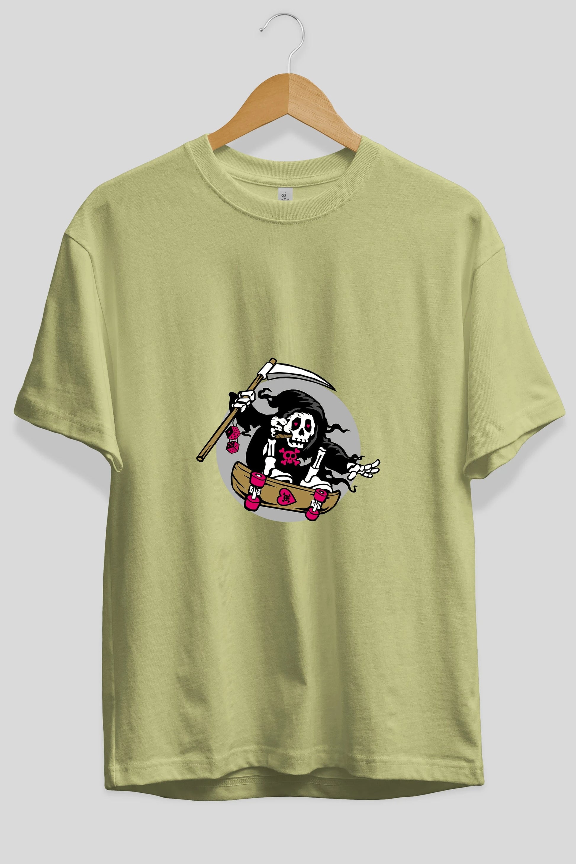 Grim Skater Ön Baskılı Oversize t-shirt Erkek Kadın Unisex %100 Pamuk tişort