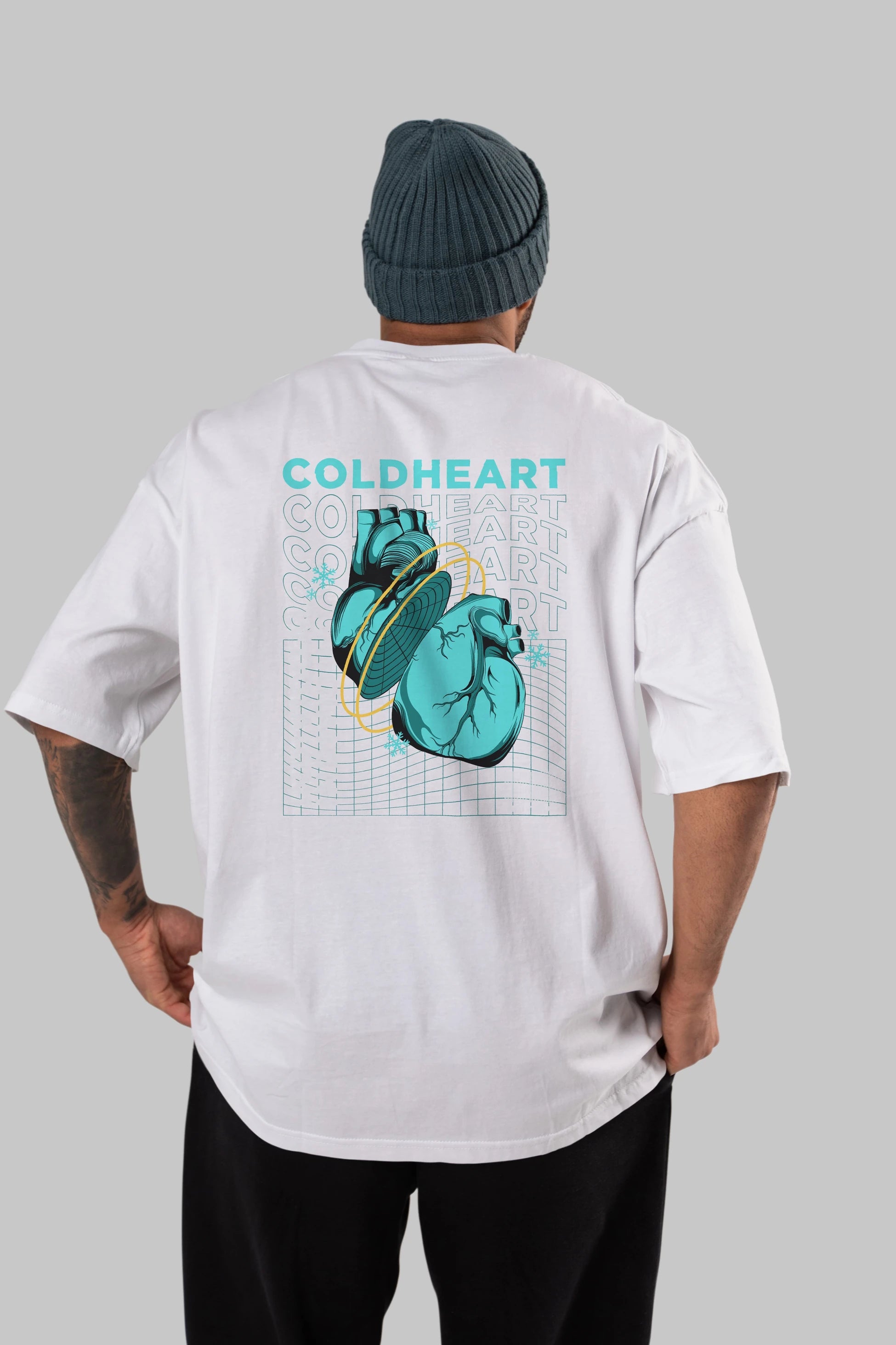 Cold Heart Arka Baskılı Oversize t-shirt Erkek Kadın Unisex