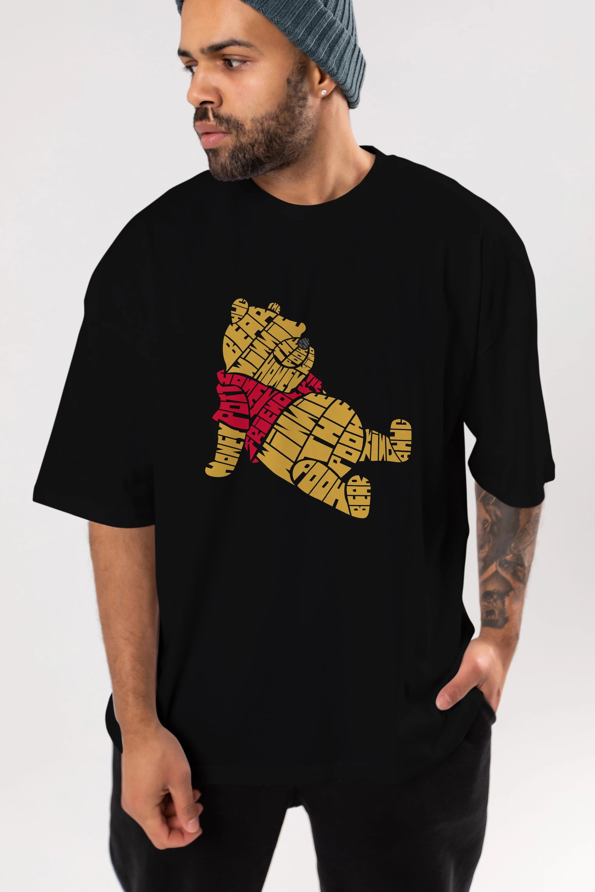 Winnie The Pooh Ön Baskılı Oversize t-shirt %100 pamuk Erkek Kadın Unisex