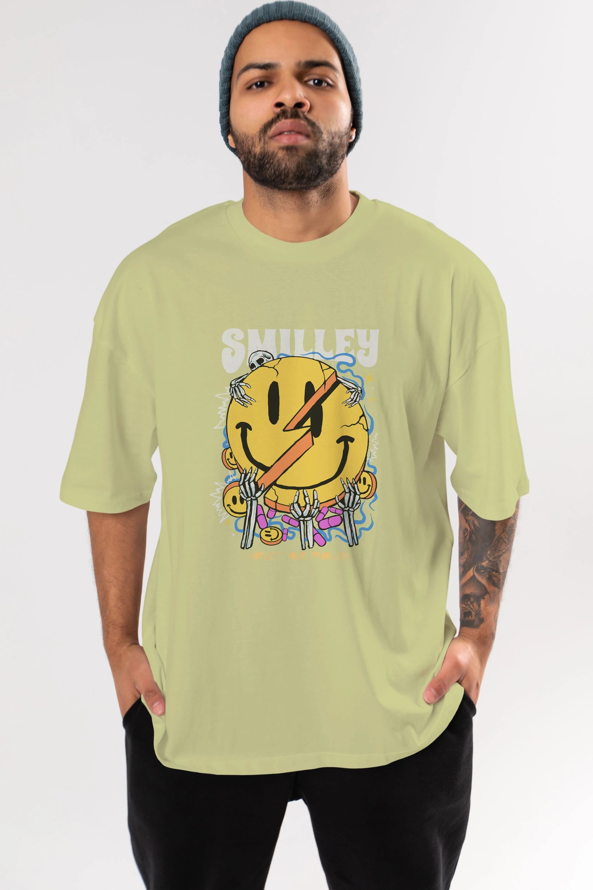 Smilley Streetwear Ön Baskılı Oversize t-shirt Erkek Kadın Unisex