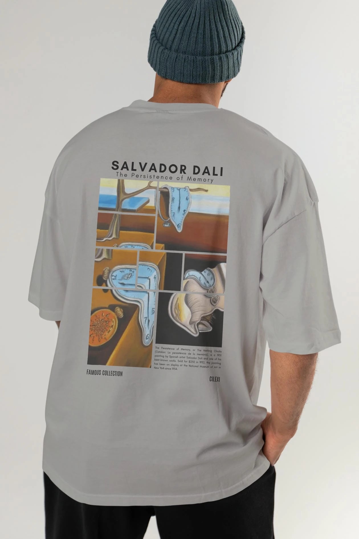 Salvador Dali Arka Baskılı Oversize t-shirt Erkek Kadın Bisiklet Yaka Pamuk tişort