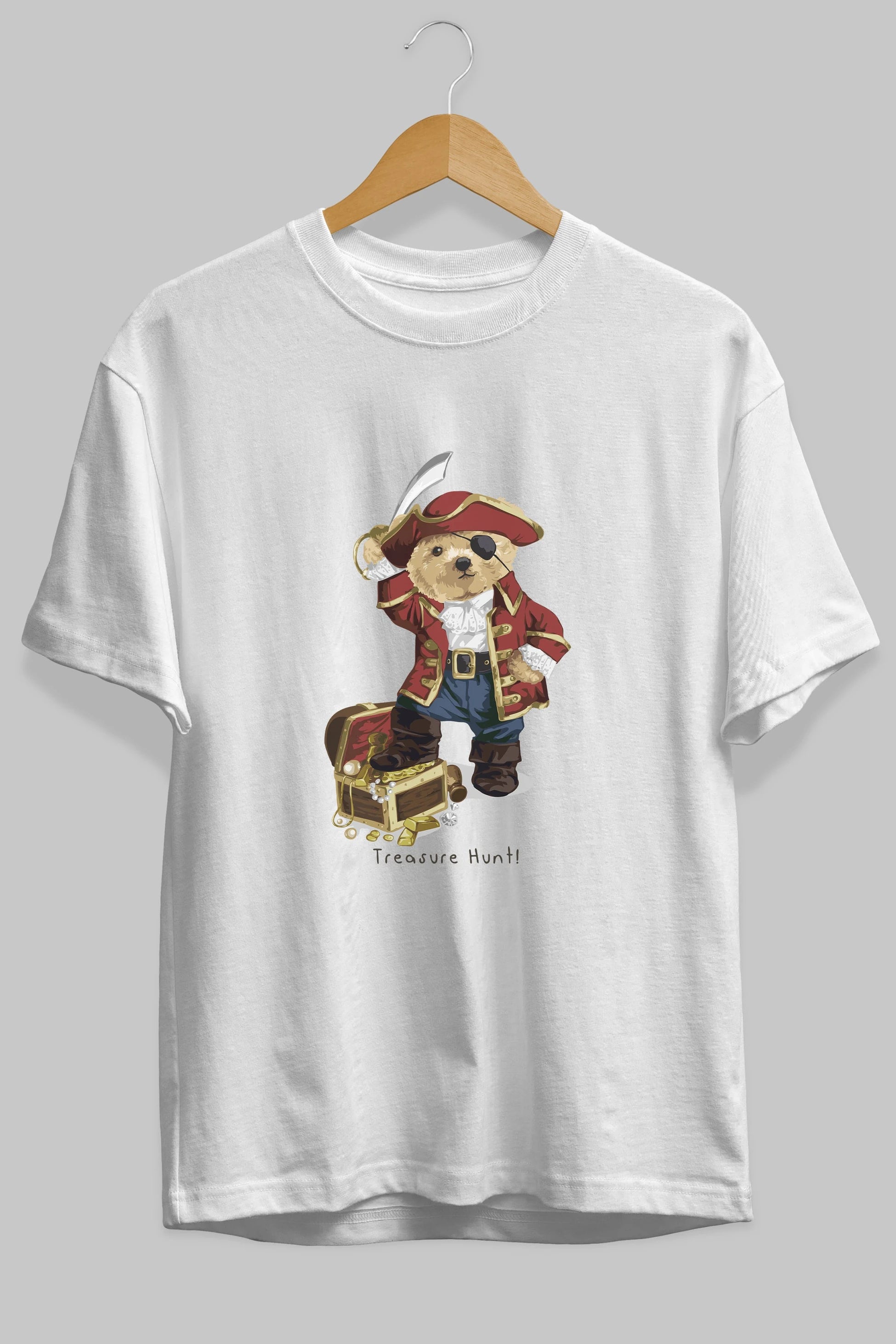 Teddy Bear Treasure Hunt Ön Baskılı Oversize t-shirt Erkek Kadın Unisex %100 Pamuk