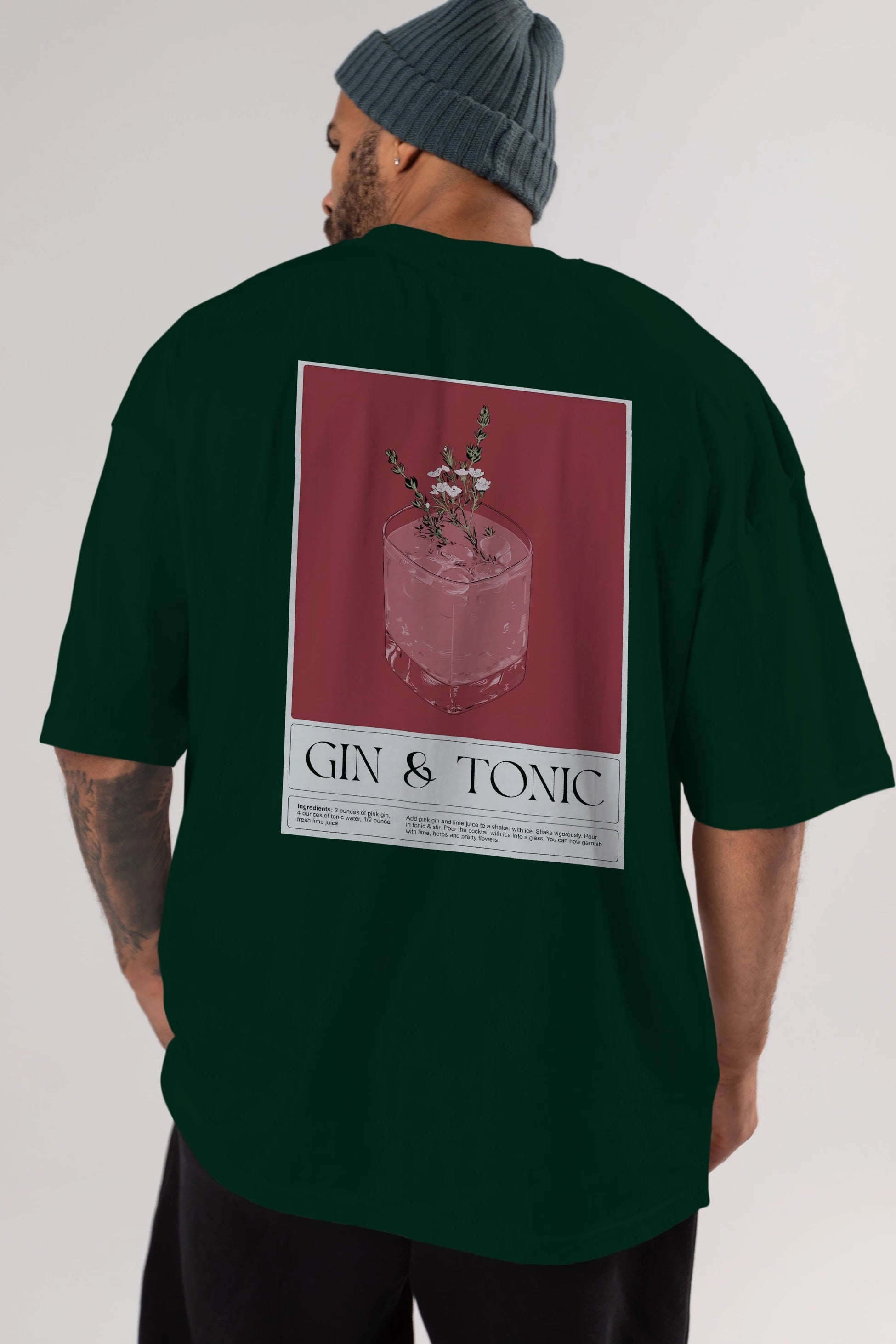 Gin Tonic 4 Arka Baskılı Oversize t-shirt Erkek Kadın Unisex %100 Pamuk Bisiklet Yaka tişort