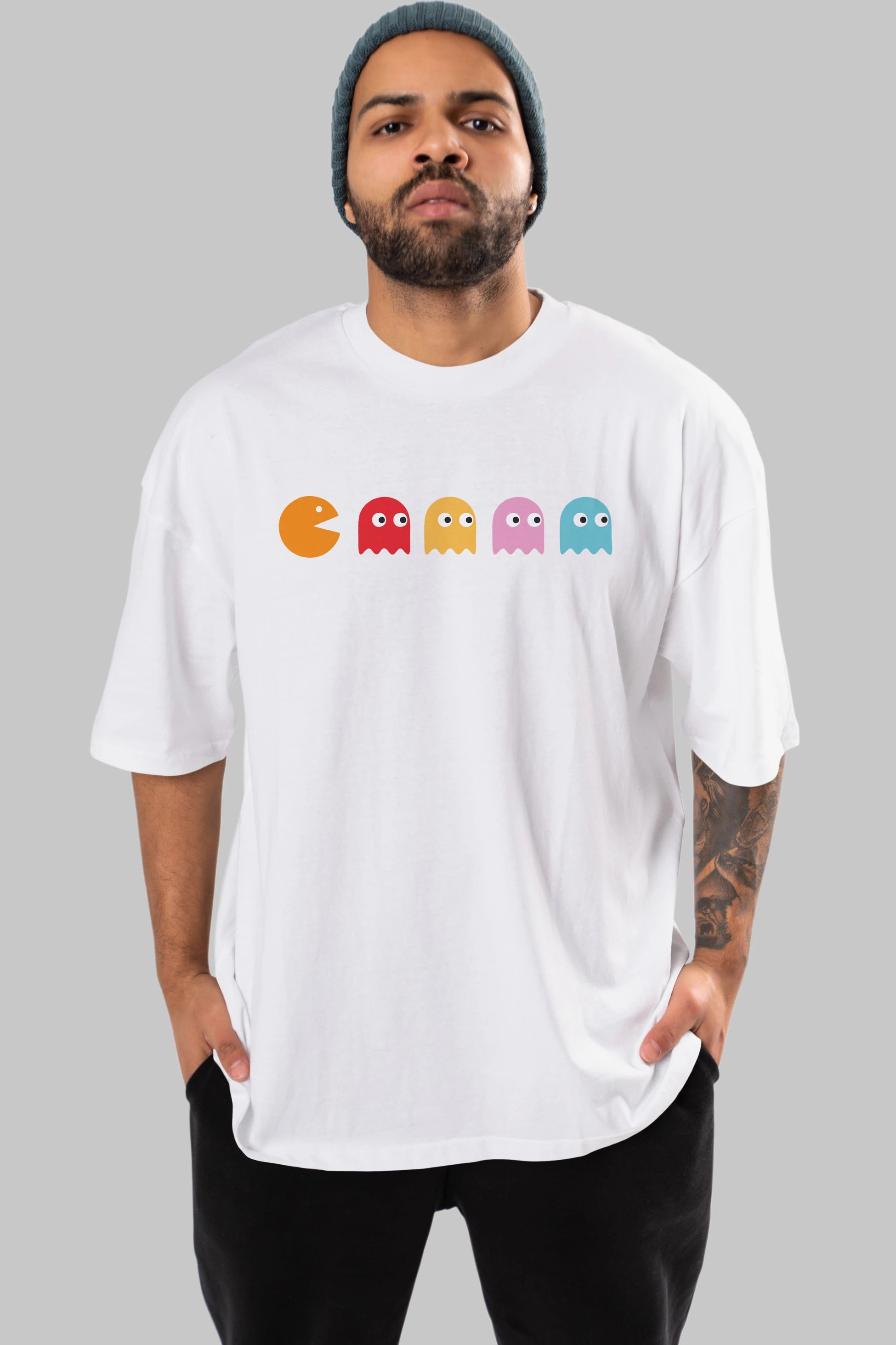 Pac-Man game Ön Baskılı Oversize t-shirt %100 pamuk Erkek Kadın Unisex