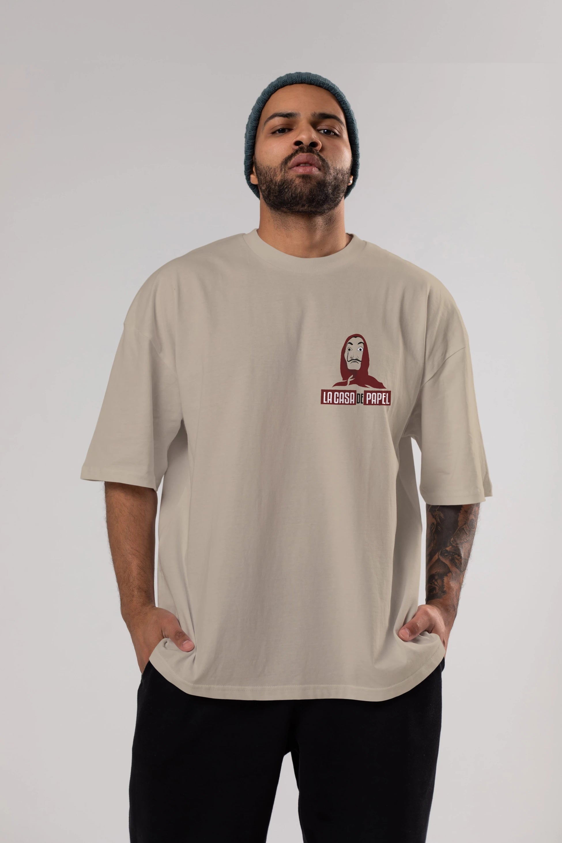 La Casa De Papel (1) Ön Sol Baskılı Oversize t-shirt Erkek Kadın Unisex %100 Pamuk Bisiklet Yaka tişort