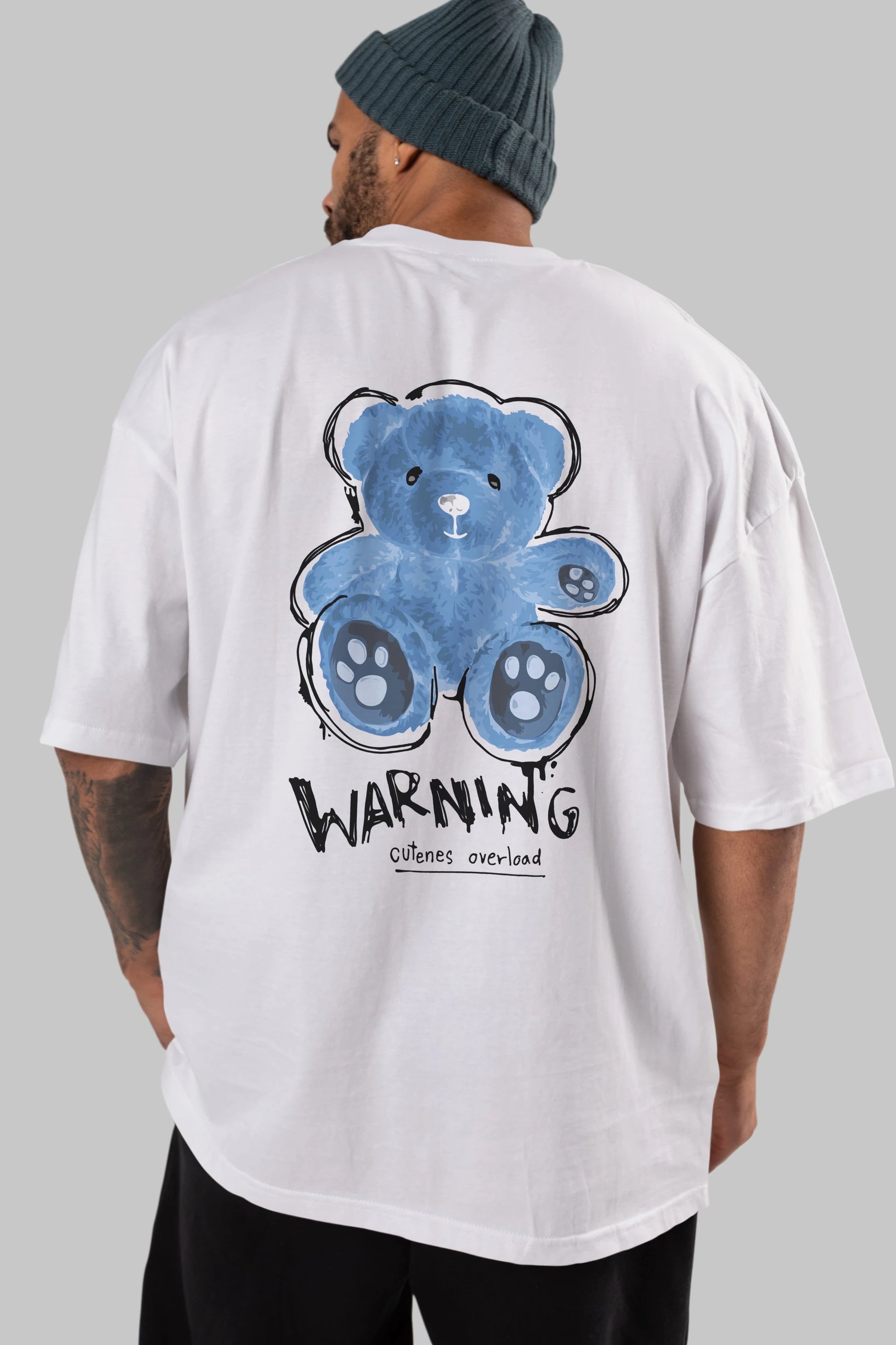 Warning Cuteness Bear Arka Baskılı Oversize t-shirt Erkek Kadın Unisex