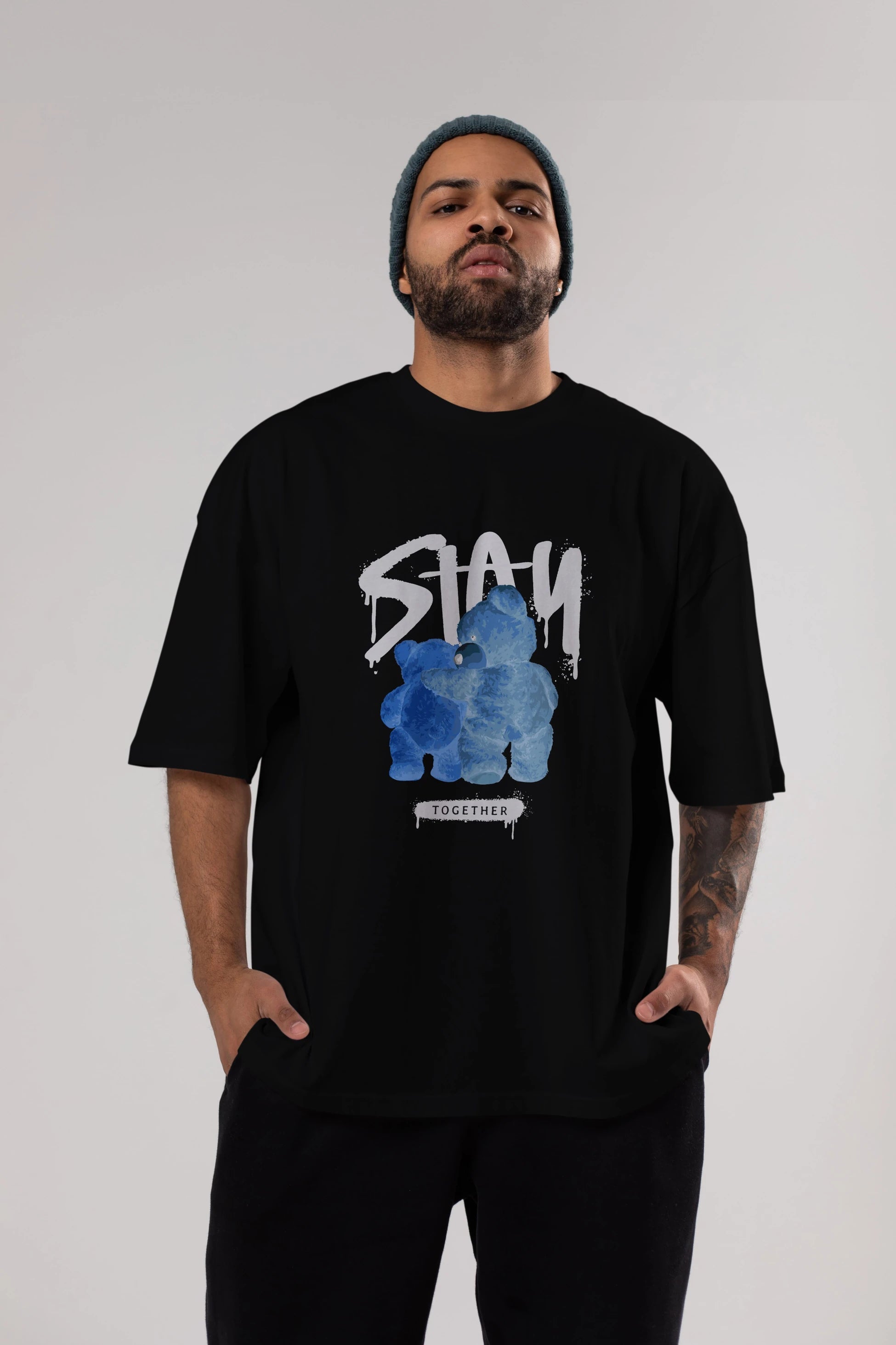 Stay Together Bear Ön Baskılı Oversize t-shirt Erkek Kadın Unisex