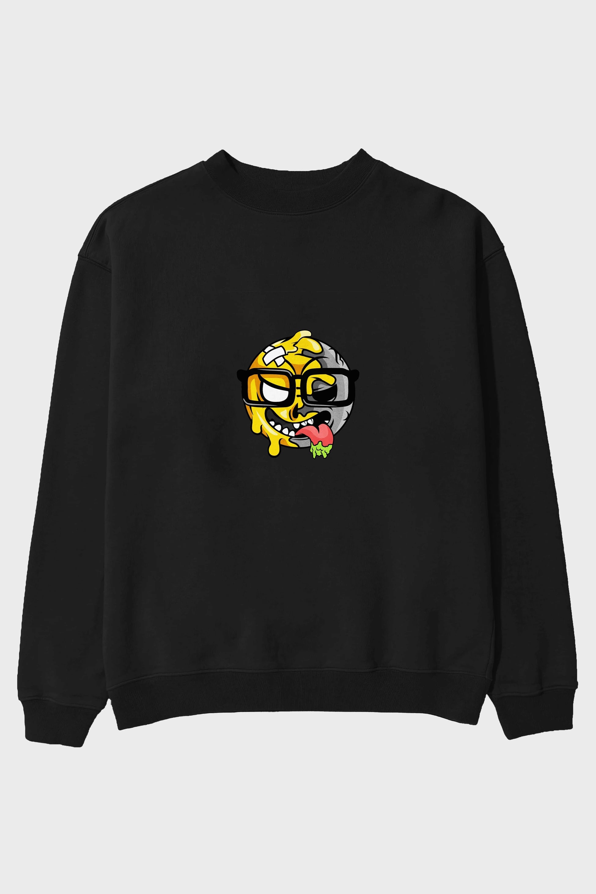Smiley Nerd Ön Baskılı Oversize Sweatshirt Erkek Kadın Unisex