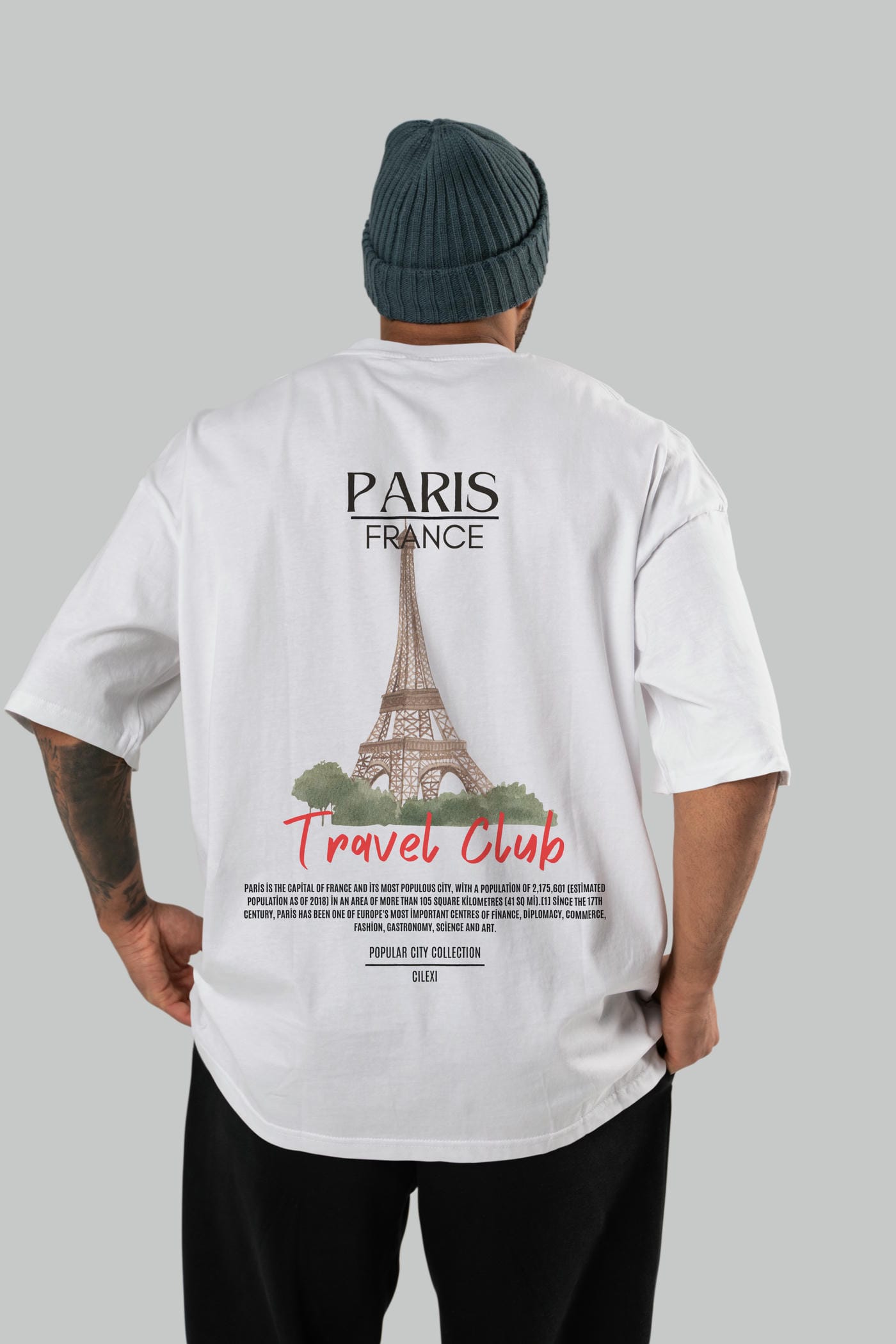 Paris France Arka Baskılı Oversize t-shirt Erkek Kadın Pamuk Bisiklet Yaka tişort