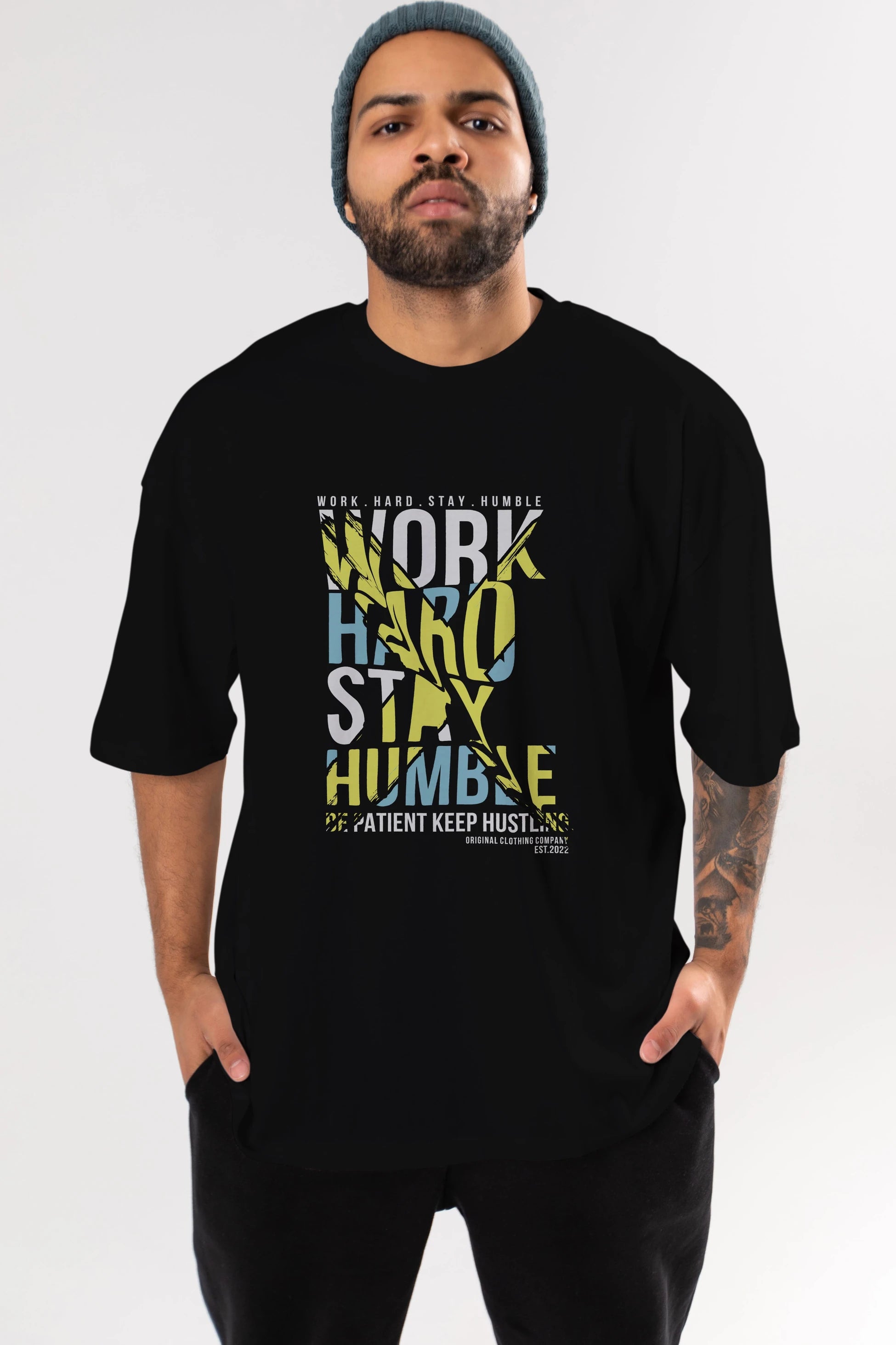 Work Hard Stay Humble Ön Baskılı Oversize t-shirt Erkek Kadın Unisex