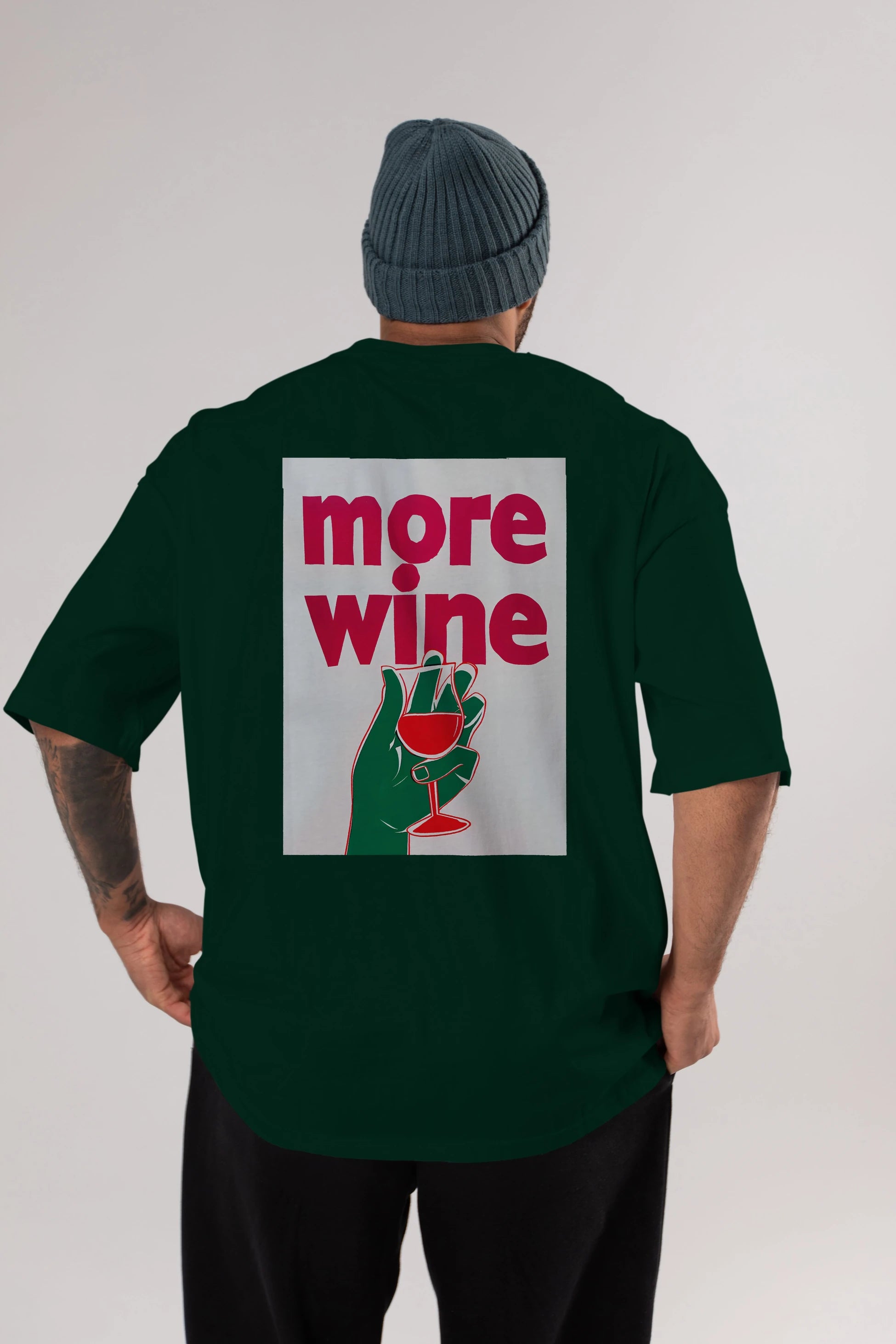 More Wine 3 Arka Baskılı Oversize t-shirt Erkek Kadın Unisex %100 Pamuk Bisiklet Yaka tişort
