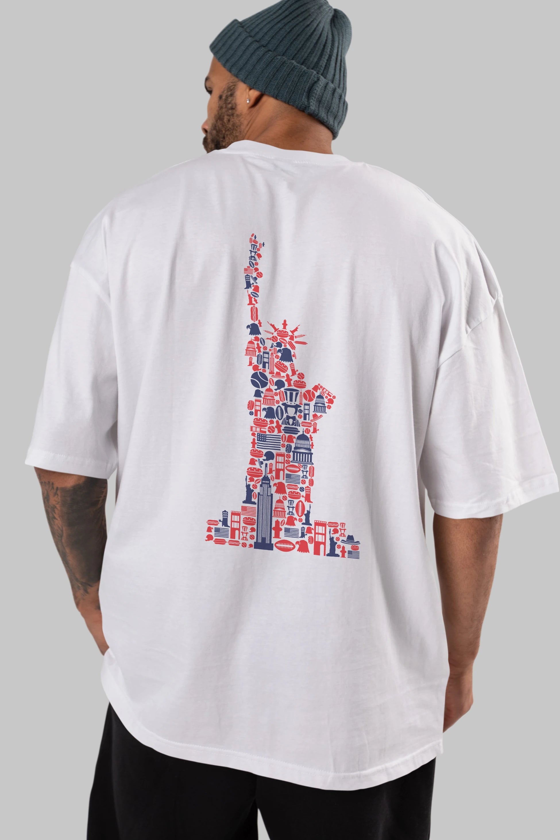 Liberty Arka Baskılı Oversize t-shirt %100 pamuk Erkek Kadın Unisex
