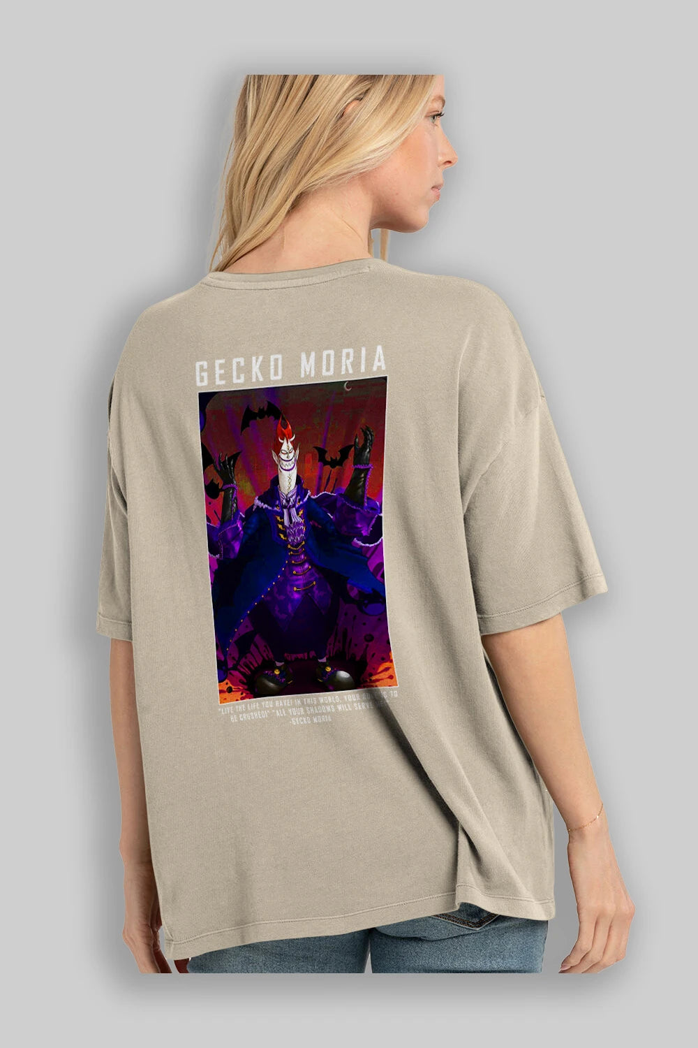 Gecko Moria Anime Arka Baskılı Oversize t-shirt Erkek Kadın Unisex %100 pamuk tişort