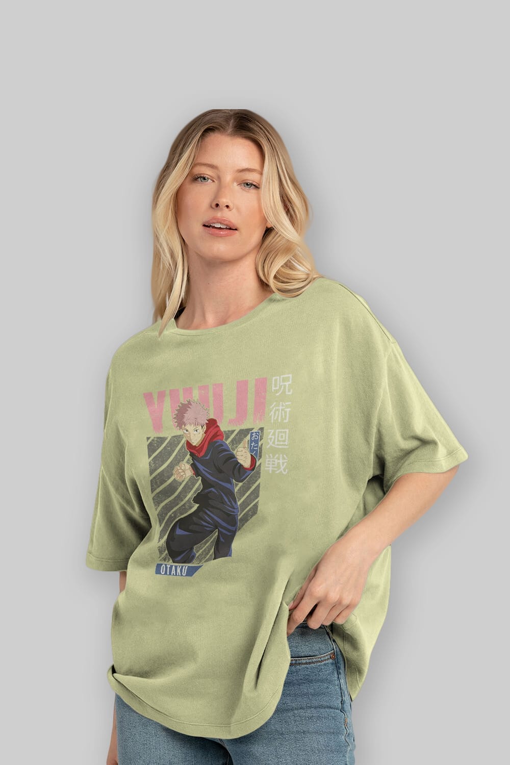 Yuuji Itadori Anime Ön Baskılı Oversize t-shirt %100 pamuk Erkek Kadın Unisex