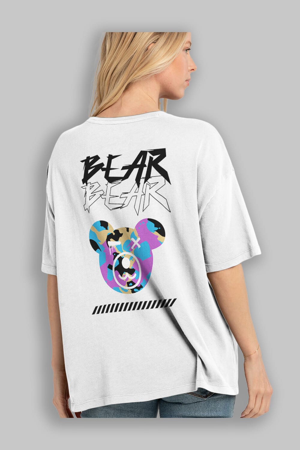 Bear Bear Arka Baskılı Oversize t-shirt Erkek Kadın Unisex