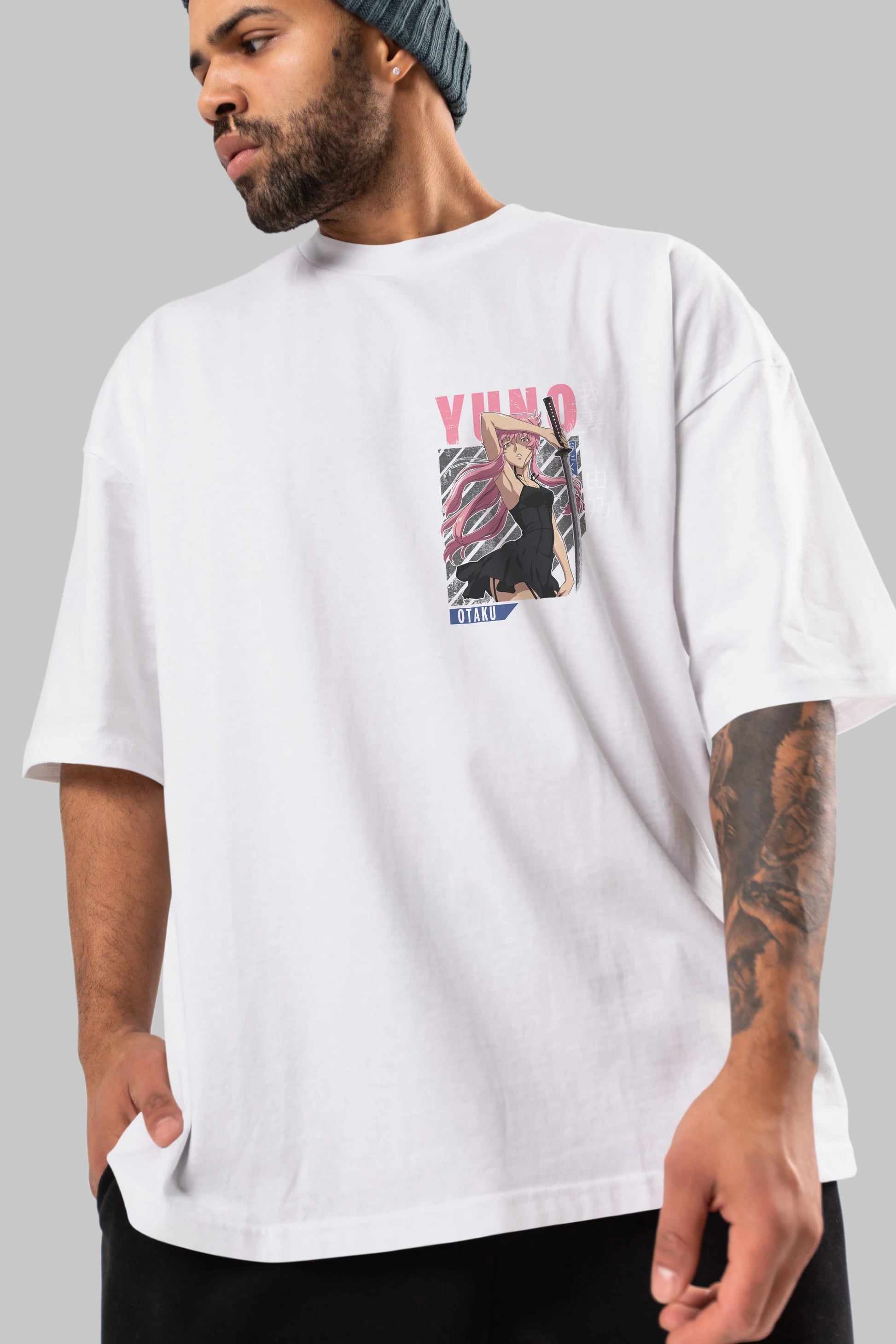 Yuno Gasai 5 Ön Sol Baskılı Oversize t-shirt Erkek Kadın Unisex %100 Pamuk Bisiklet Yaka tişort