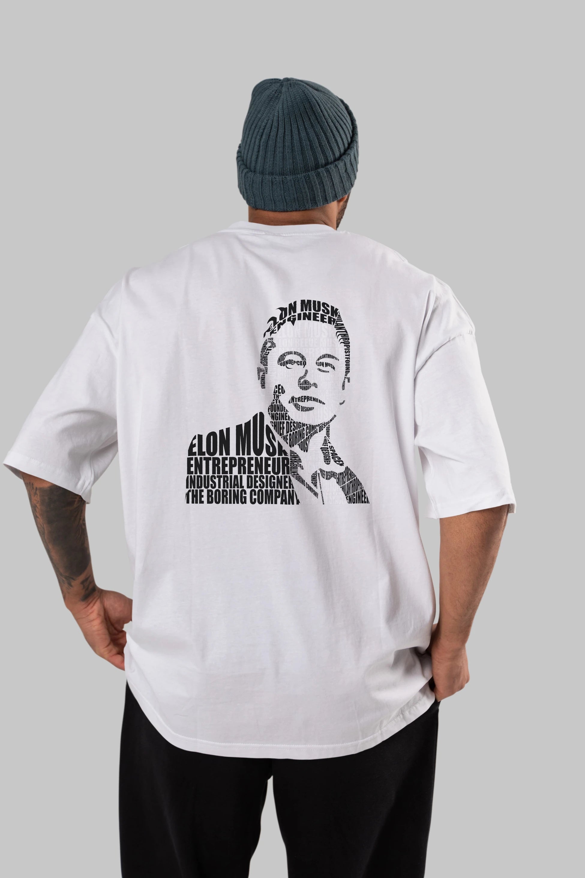 Elon Musk Calligram Arka Baskılı Oversize t-shirt %100 pamuk Erkek Kadın Unisex