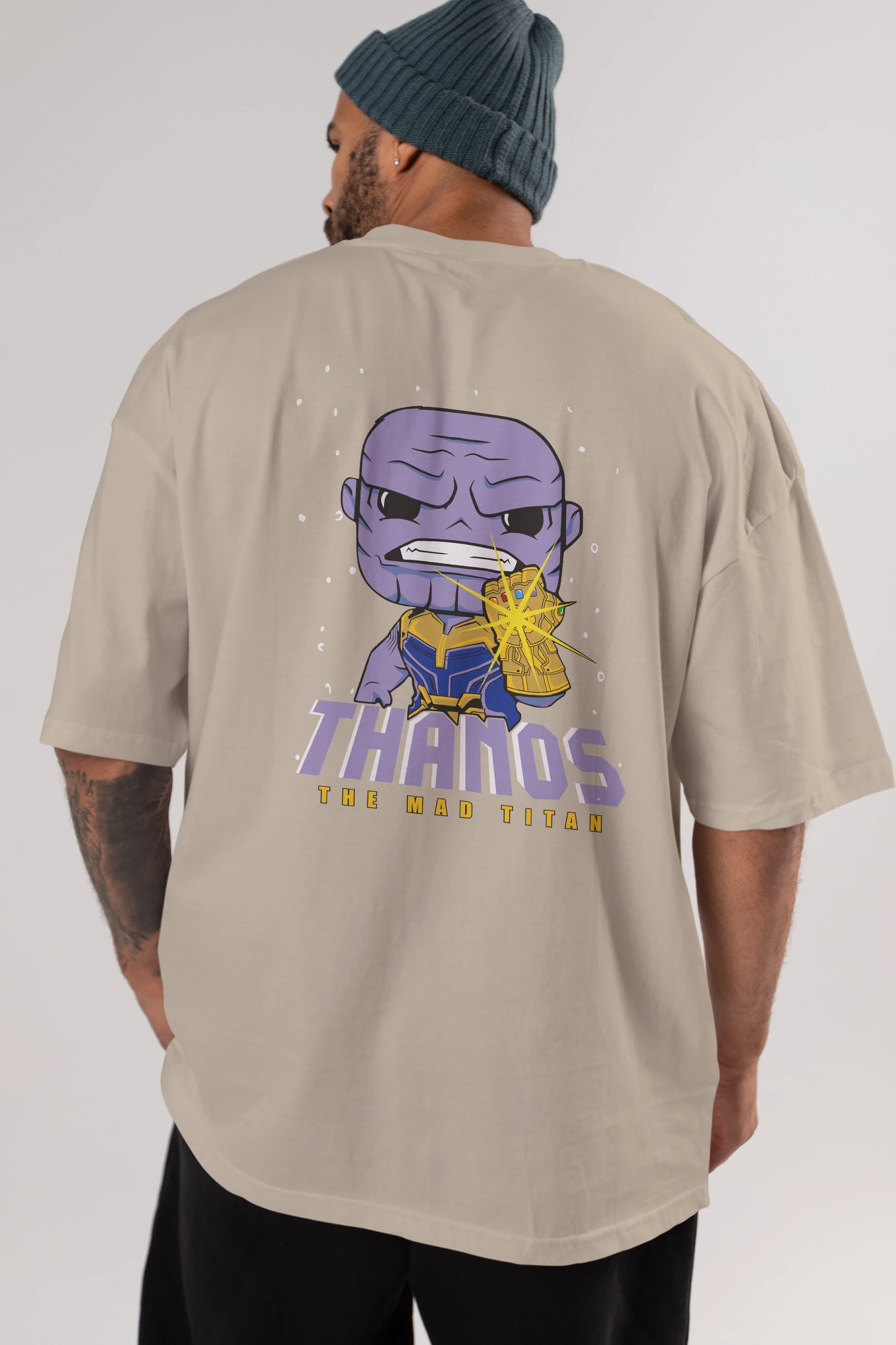 Thanos (1) Arka Baskılı Oversize t-shirt Erkek Kadın Unisex %100 Pamuk Bisiklet Yaka tişort