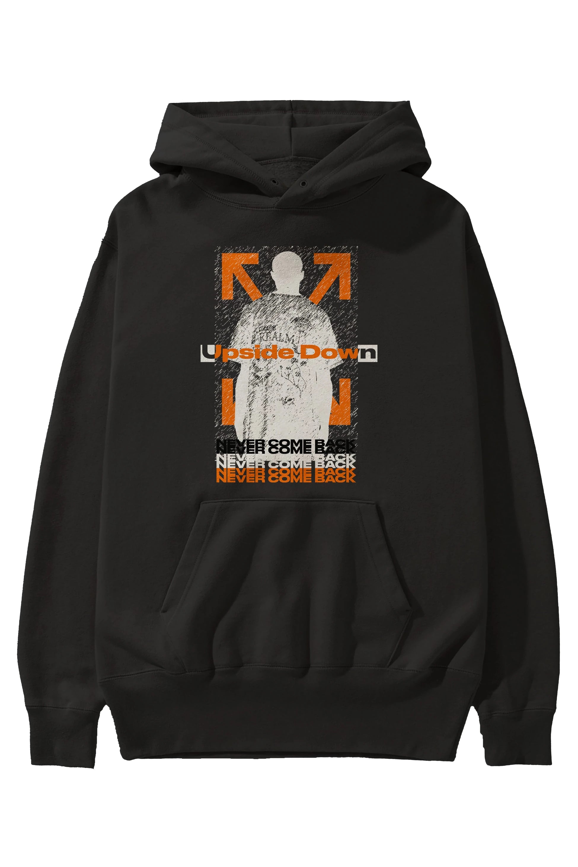Upside Down Ön Baskılı Hoodie Oversize Kapüşonlu Sweatshirt Erkek Kadın Unisex