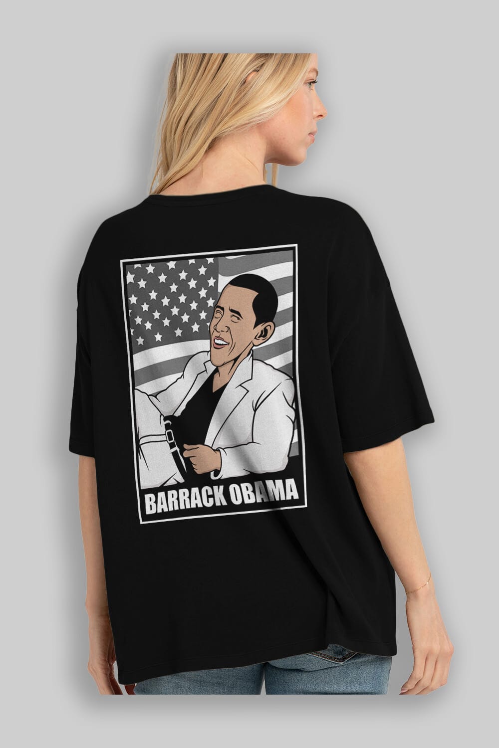 Obama Thriller Arka Baskılı Oversize t-shirt Erkek Kadın Unisex %100 Pamuk tişort