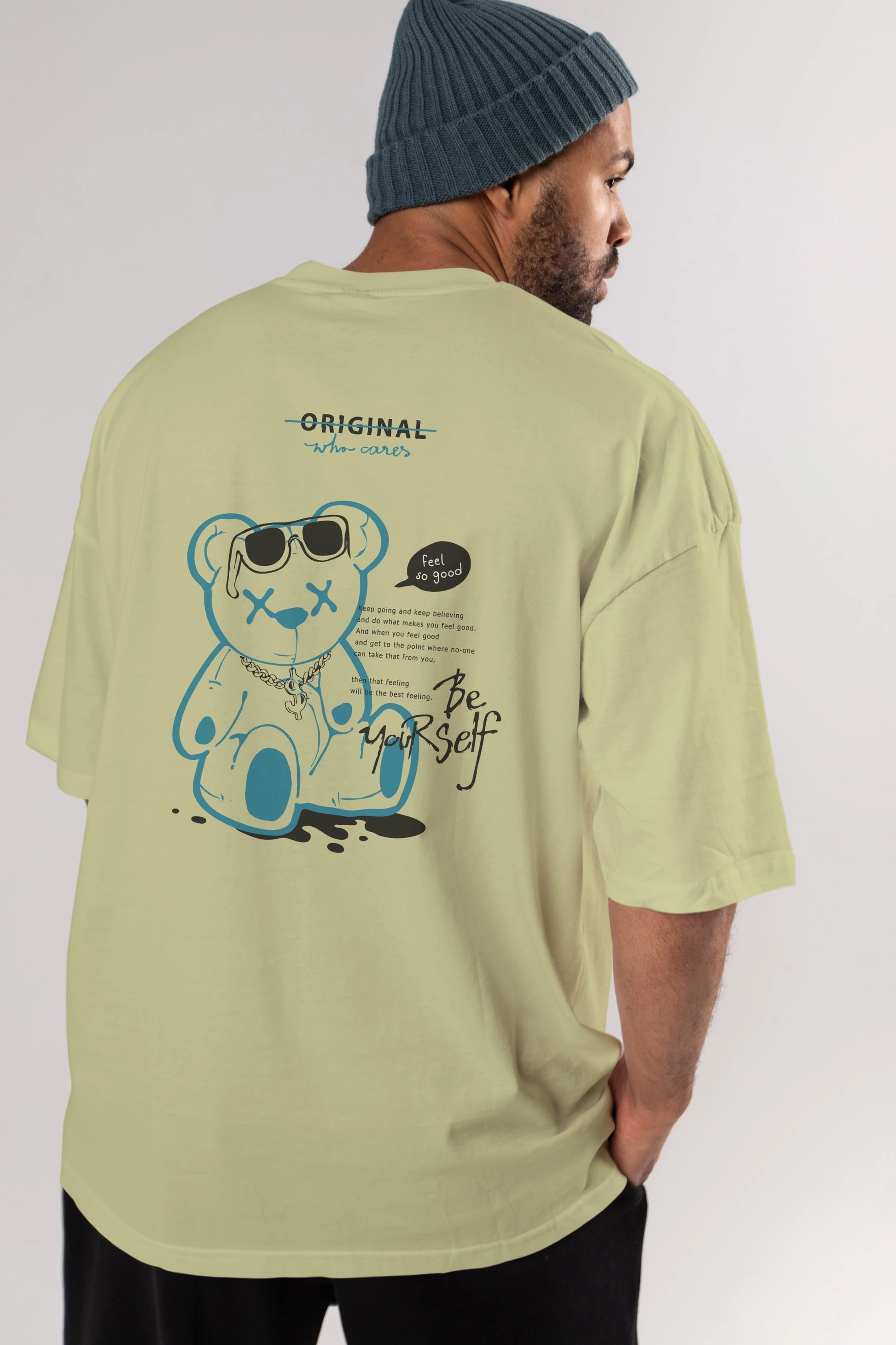 Feel So Good Bear Arka Baskılı Oversize t-shirt Erkek Kadın Unisex