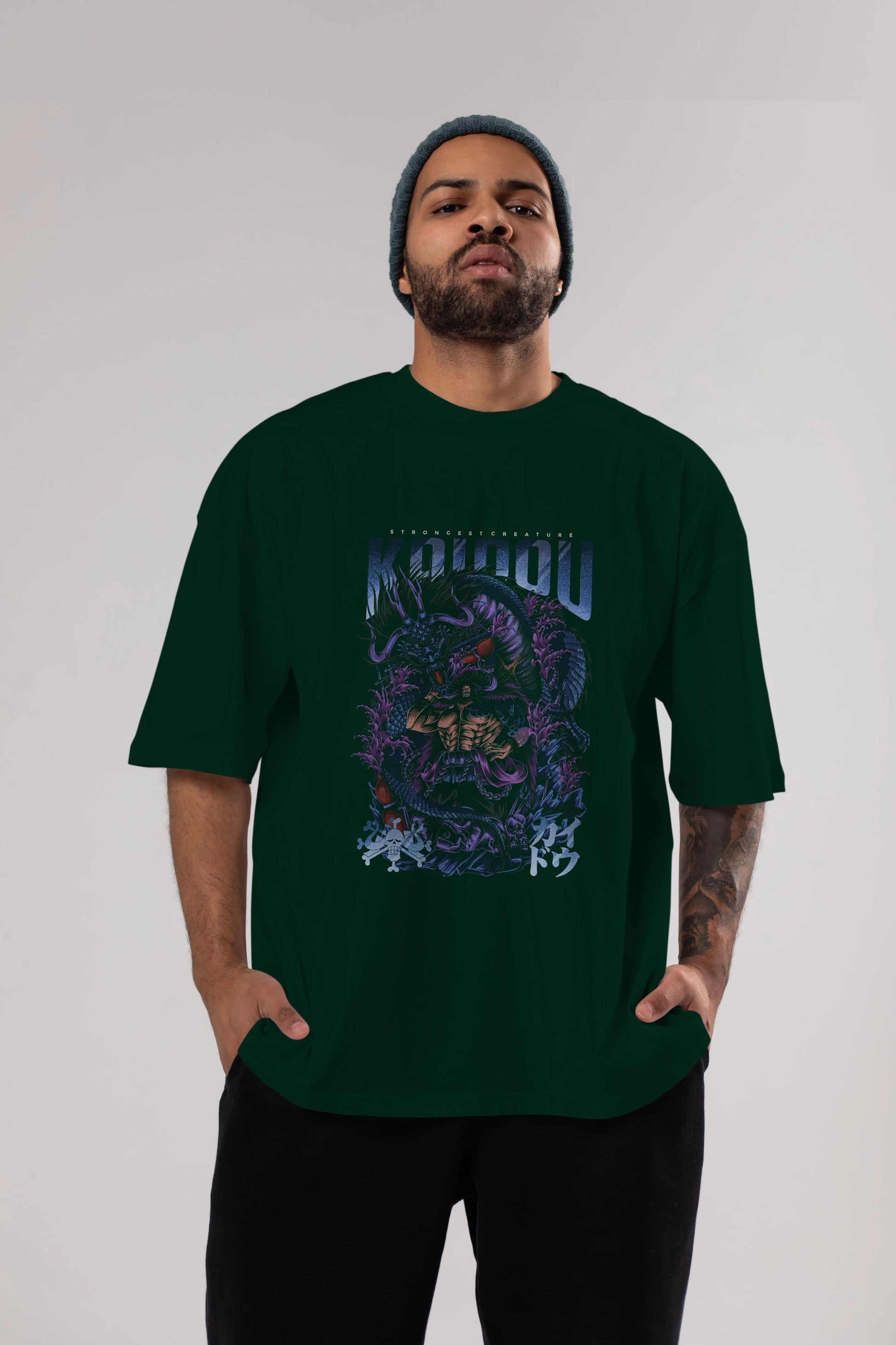 KAIDOU ONE PIECE Anime Ön Baskılı Oversize t-shirt %100 pamuk Erkek Kadın Unisex