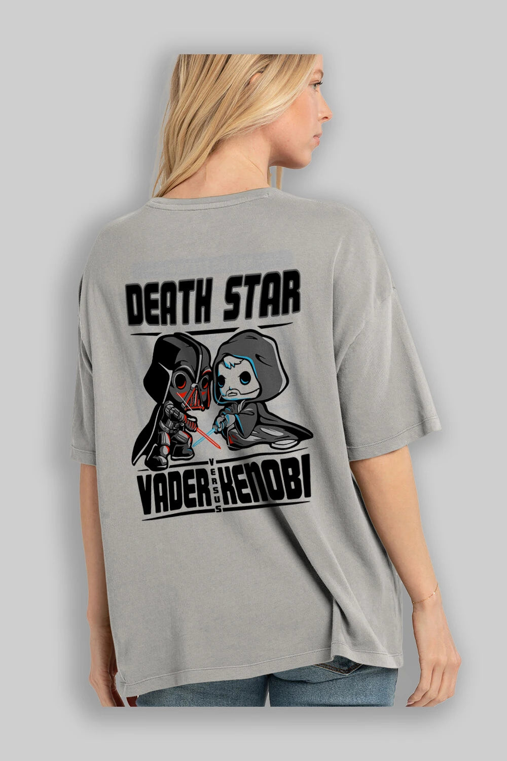 Vader Kenobi Arka Baskılı Oversize t-shirt Erkek Kadın Unisex %100 Pamuk Bisiklet Yaka tişort