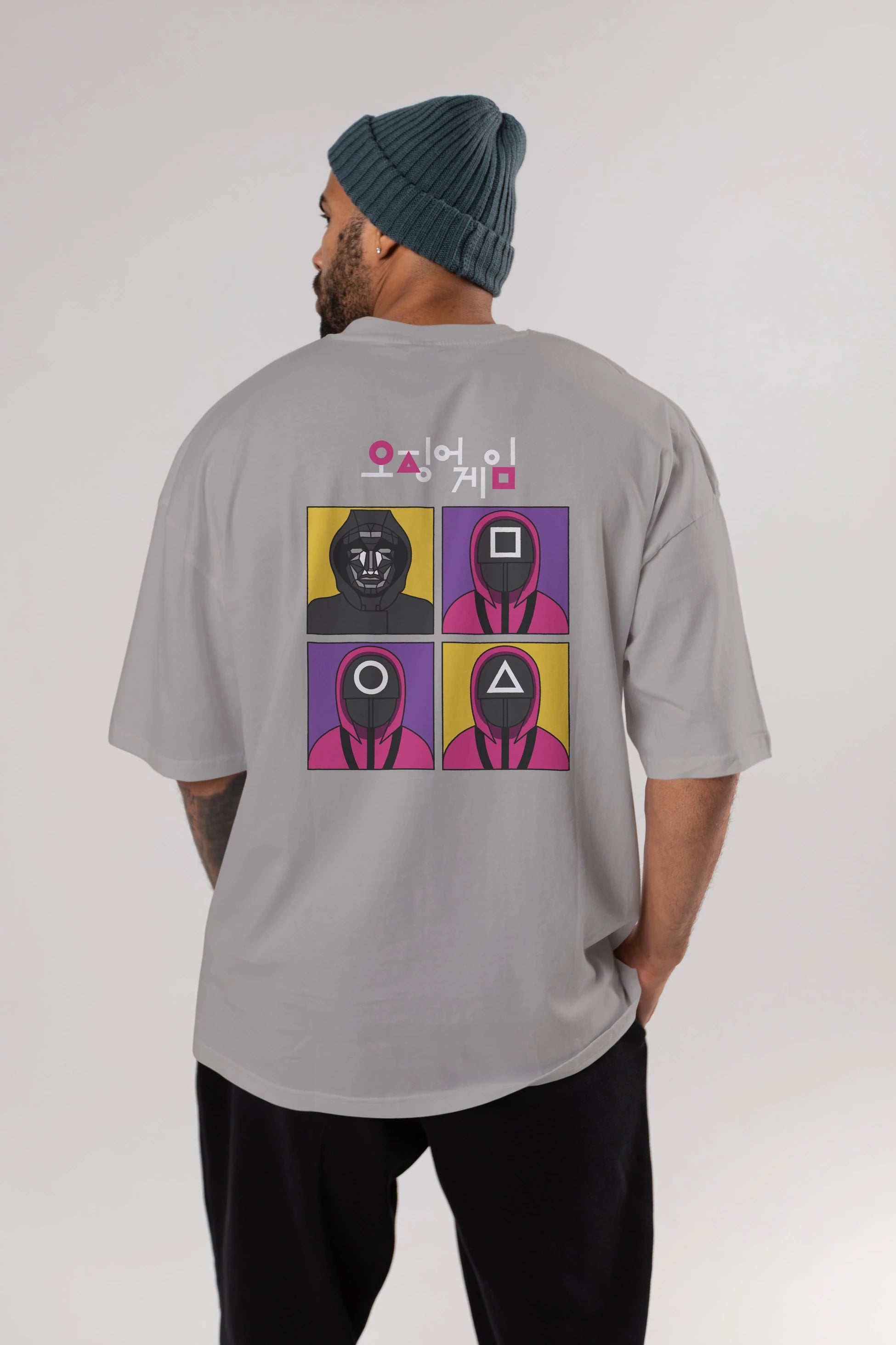 Squid Game (1) Arka Baskılı Oversize t-shirt Erkek Kadın Unisex %100 Pamuk Bisiklet Yaka tişort
