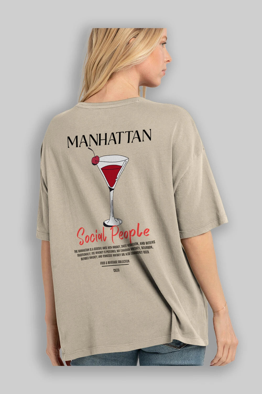 Manhattan Kokteyl Serisi Baskılı Oversize t-shirt Erkek Kadın Unisex %100 Pamuk Bisiklet Yaka tişort