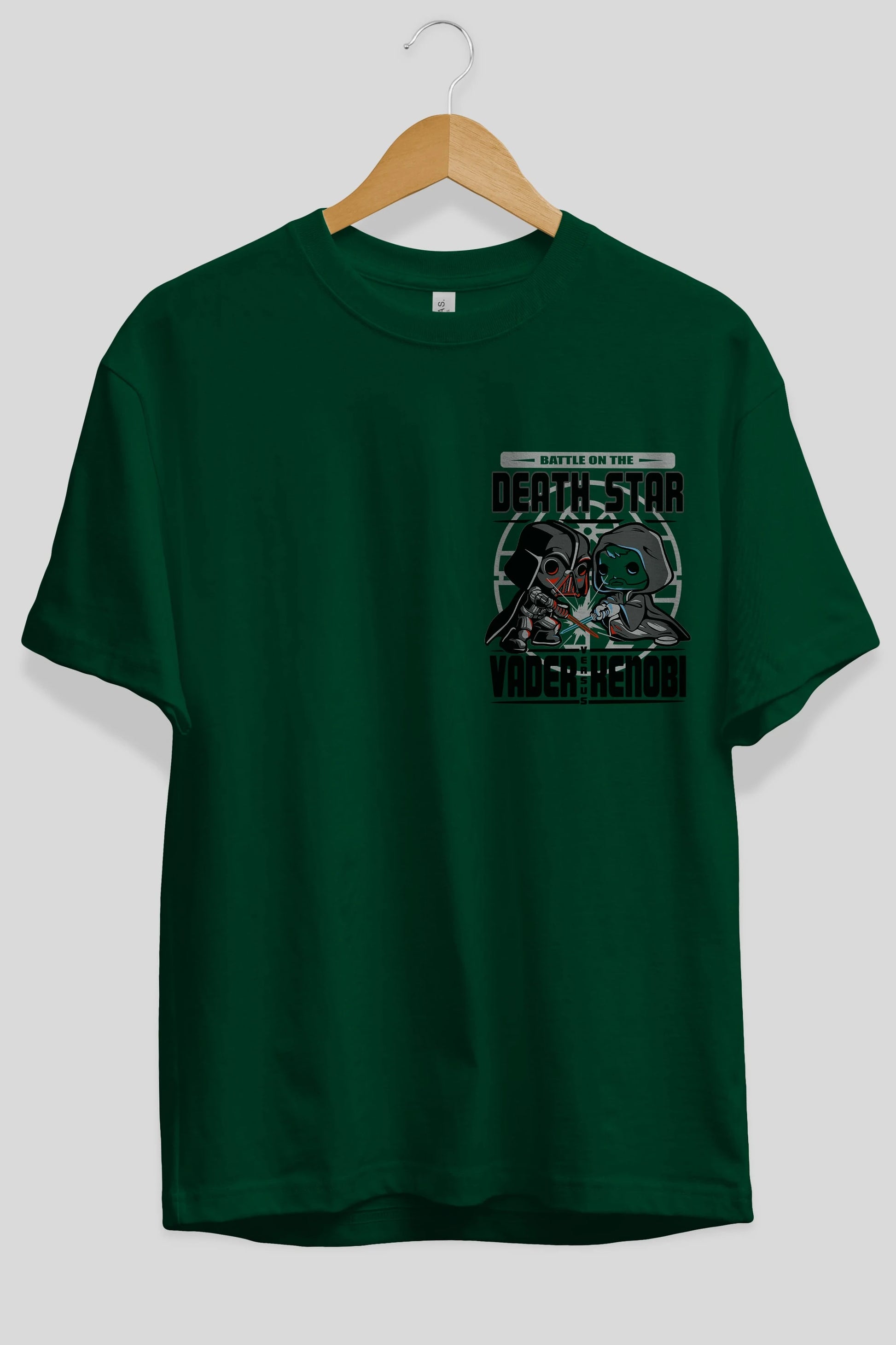 Vader Kenobi Ön Sol Baskılı Oversize t-shirt Erkek Kadın Unisex %100 Pamuk Bisiklet Yaka tişort